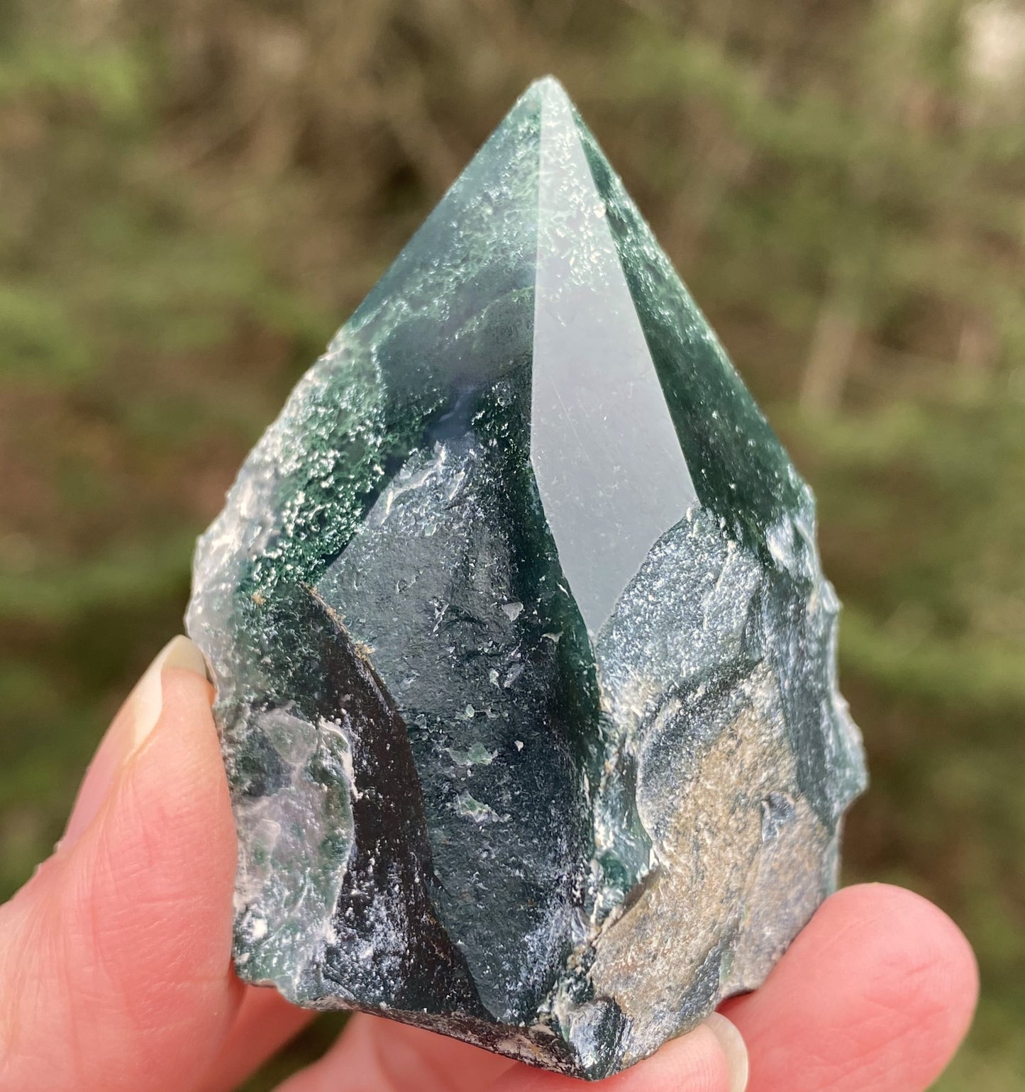 Moss Agate Point Polished & Raw Grounding Balance Stability 29448S