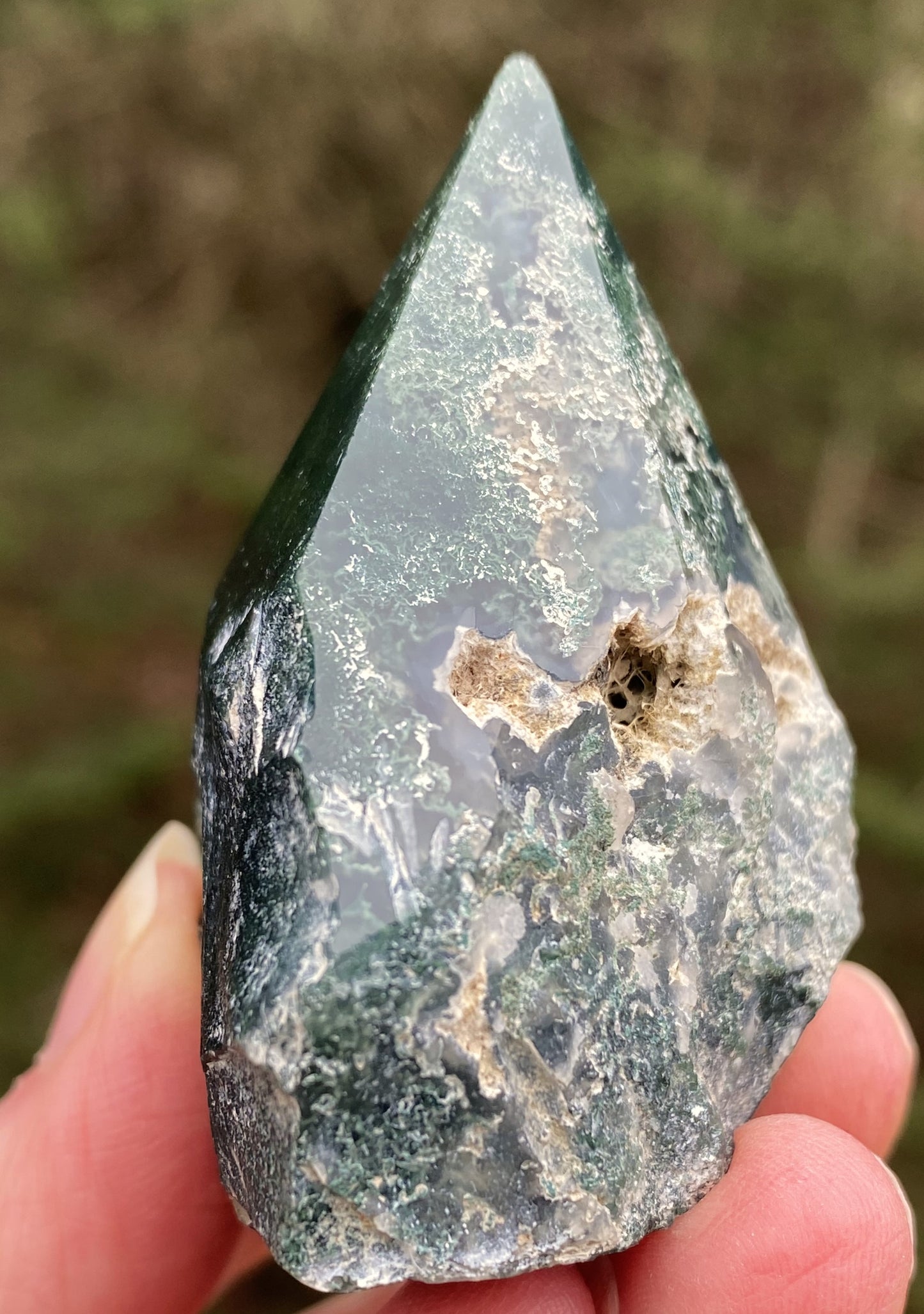 Moss Agate Point Polished & Raw Grounding Balance Stability 29448S