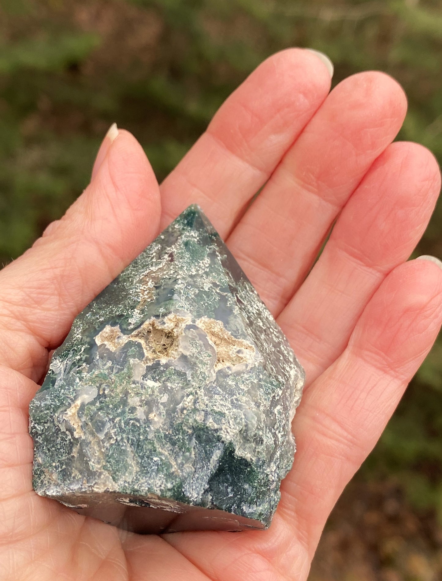 Moss Agate Point Polished & Raw Grounding Balance Stability 29448S