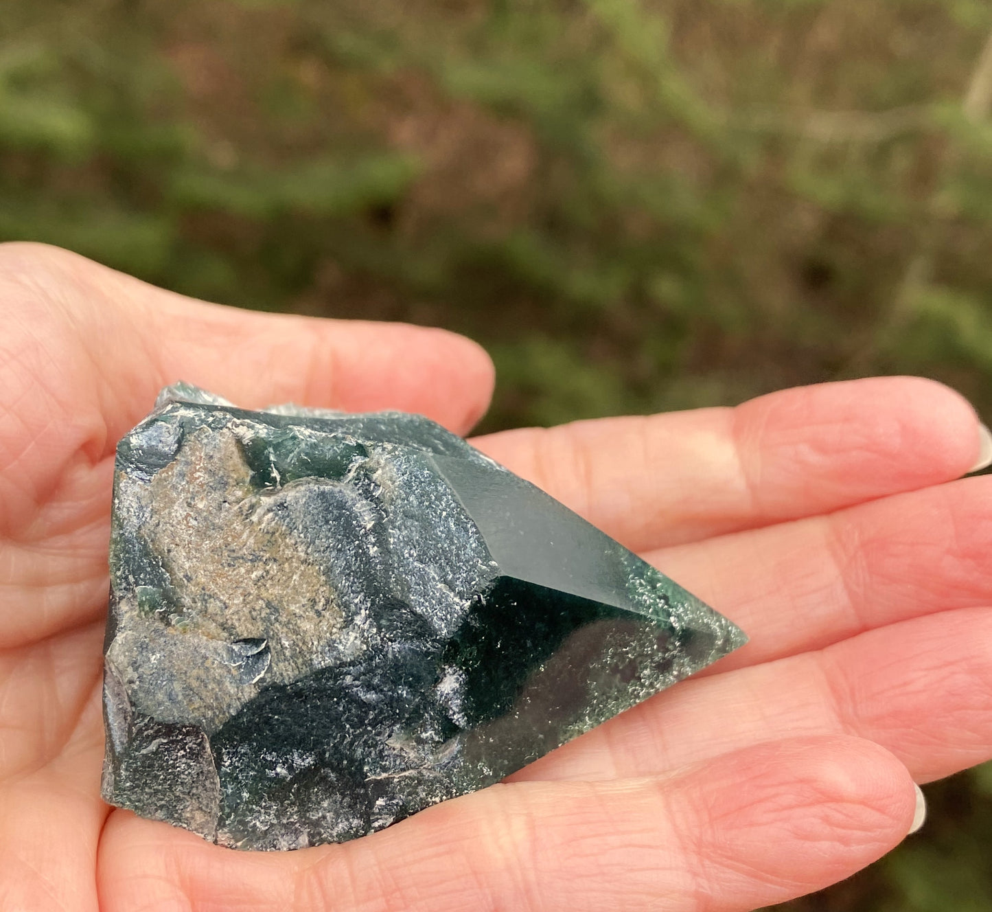 Moss Agate Point Polished & Raw Grounding Balance Stability 29448S