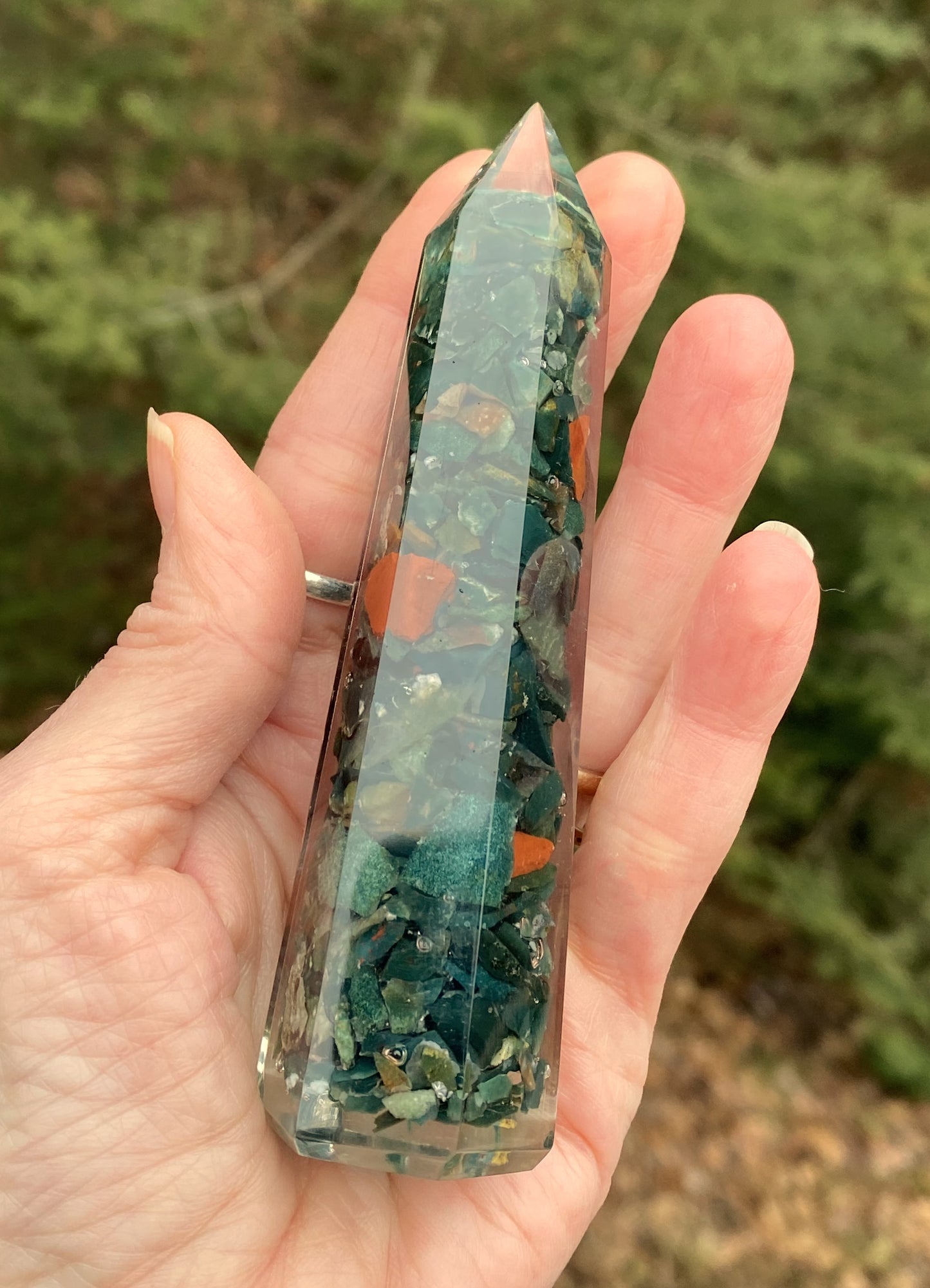 Bloodstone Orgone Tower 4" Abundance Healing Cleansing 29218S