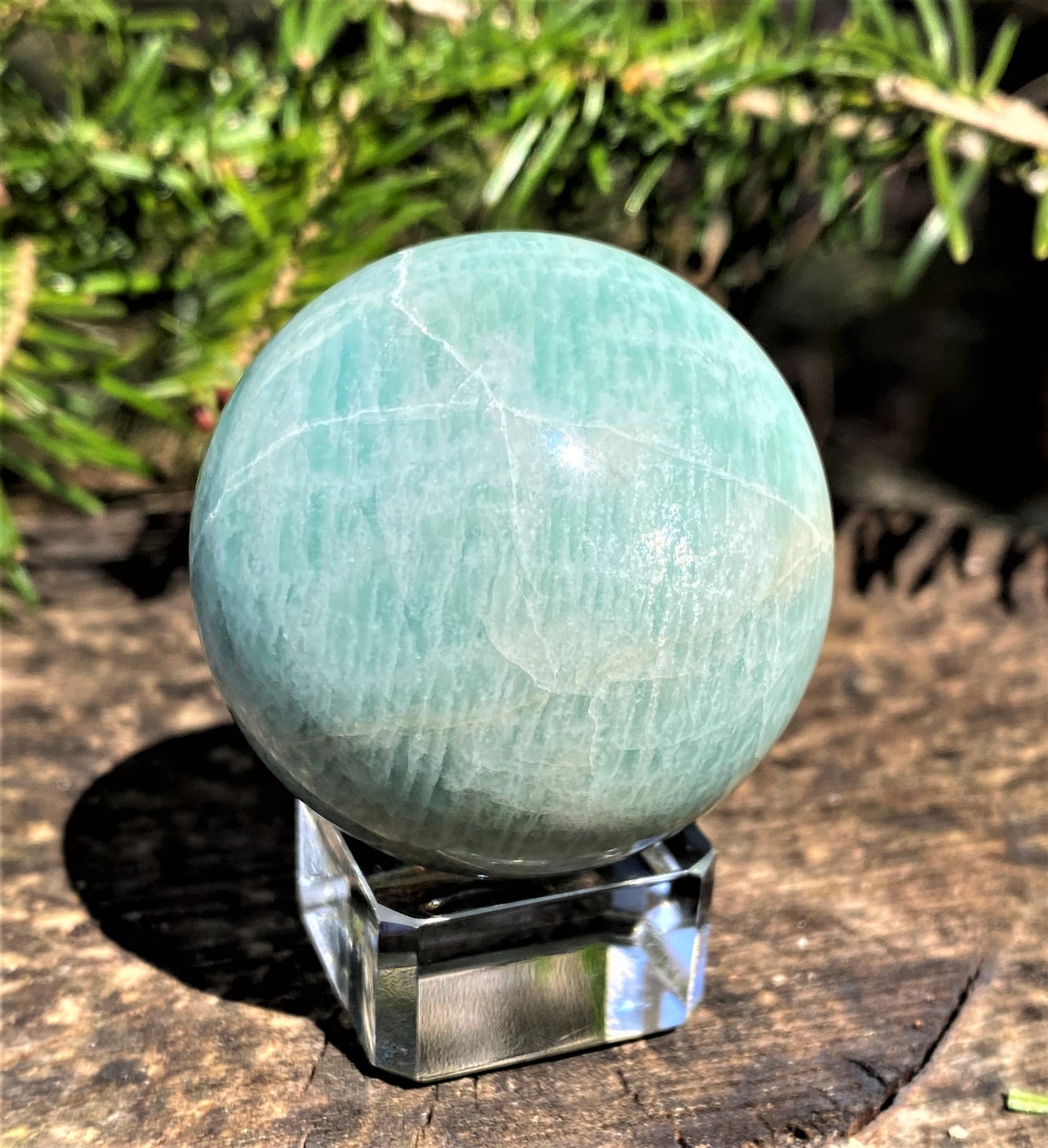Amazonite Sphere Glass Stand - Balance Communication 28615S
