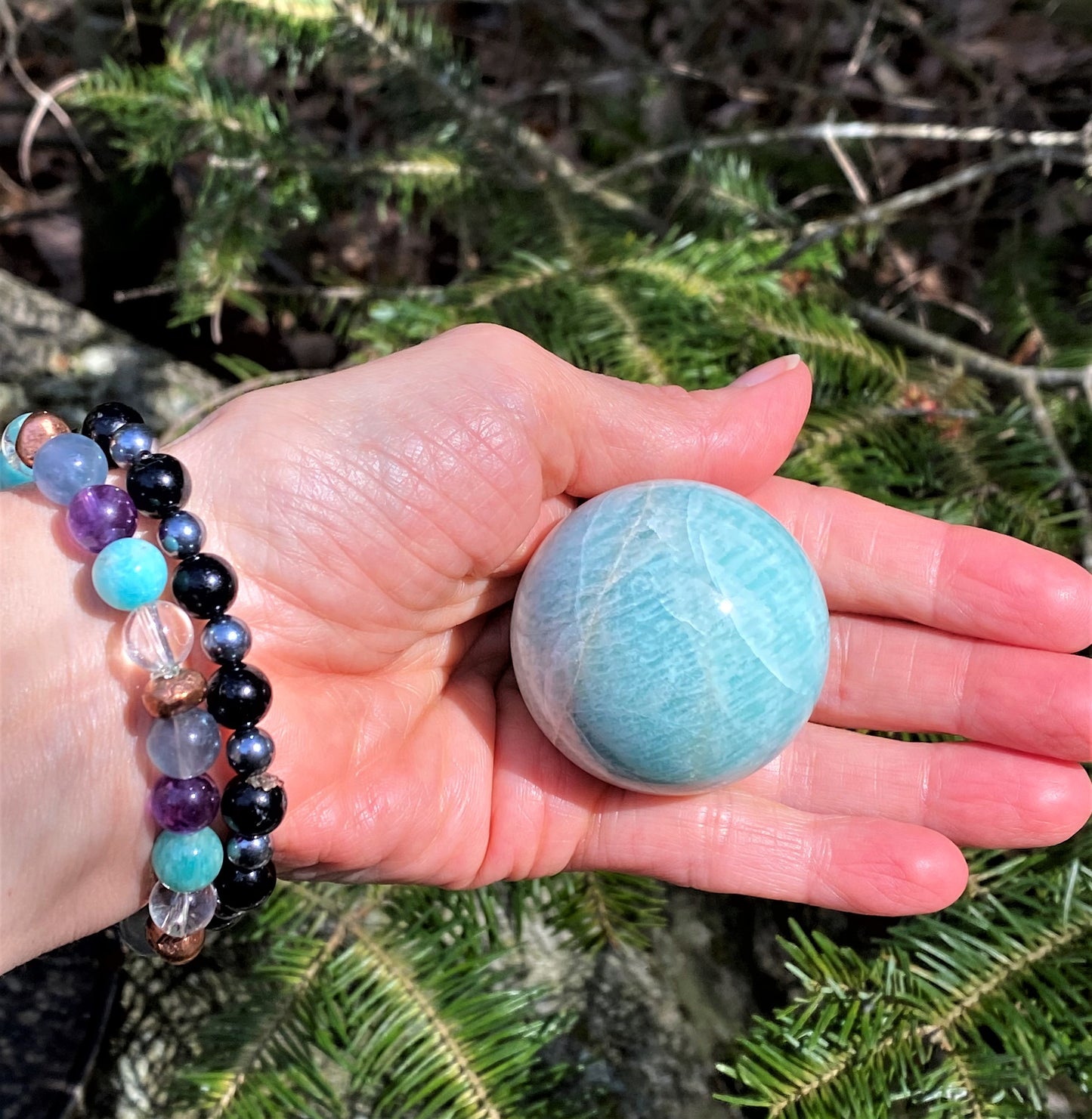 Amazonite Sphere Glass Stand - Balance Communication 28615S