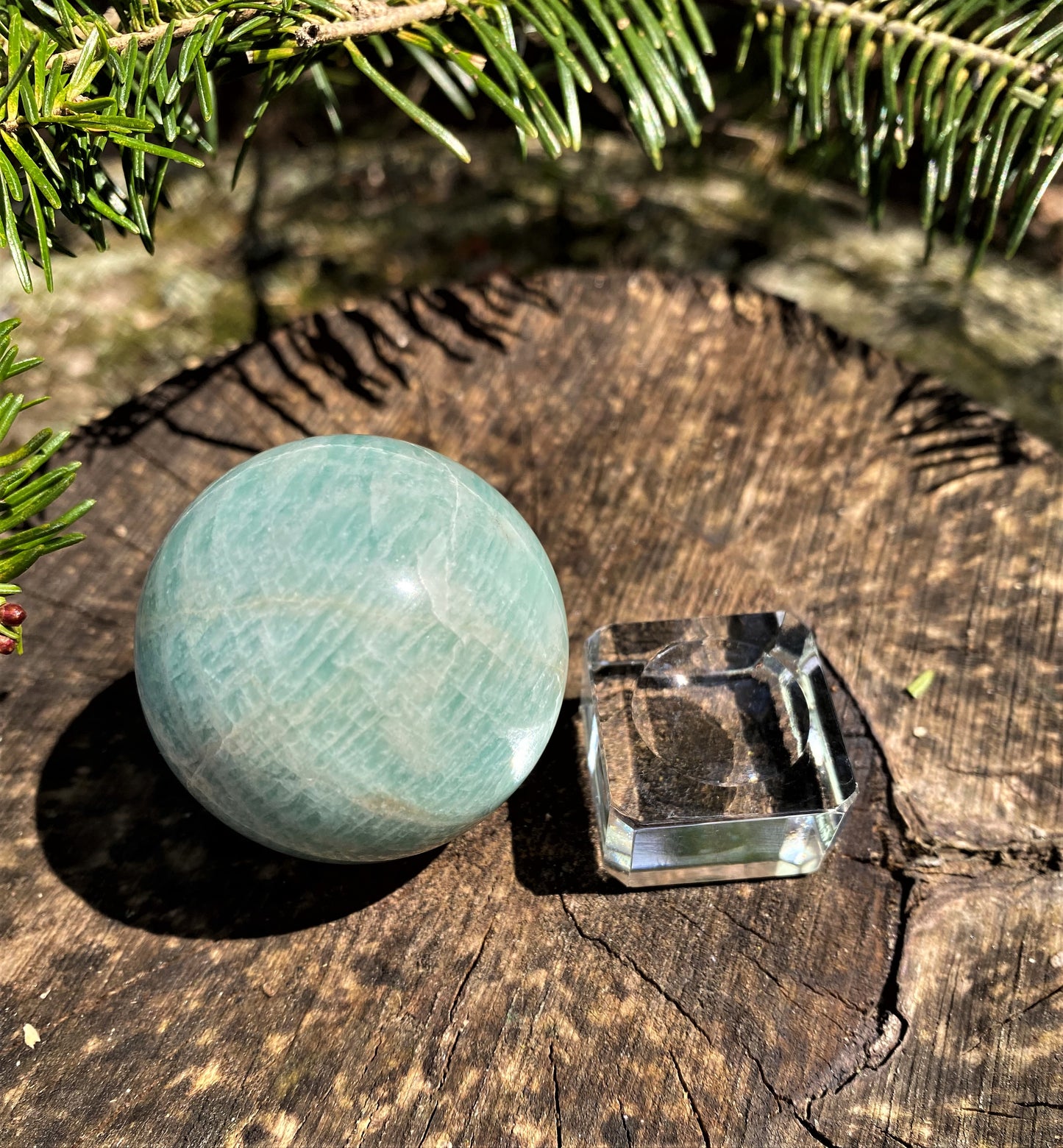 Amazonite Sphere Glass Stand - Balance Communication 28615S