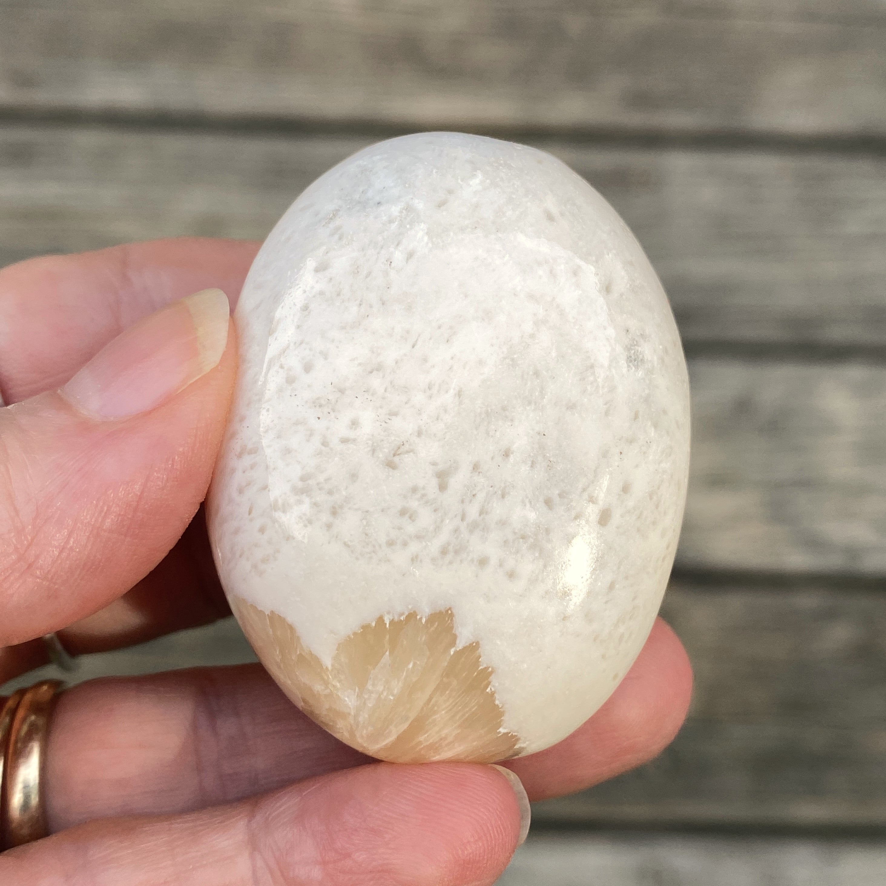 Scolecite White Palm Stone  Peace Relaxation 31601S