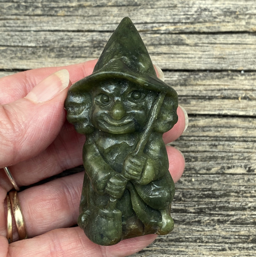 Witch Figurine  Nephrite Jade  Peru  Dream Stone Protection 31617S