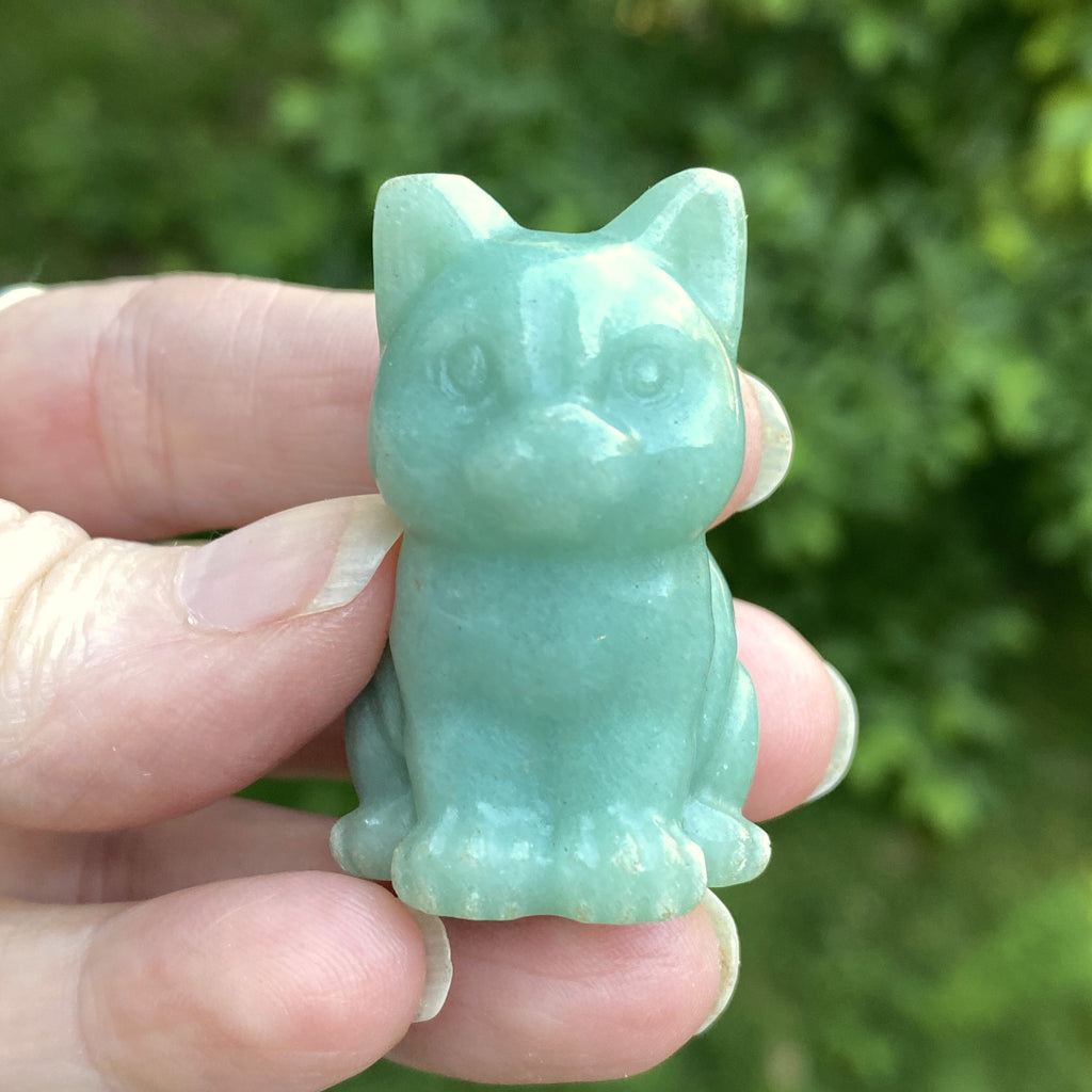Cat Figurine Green Aventurine Abundance Healing 31619S