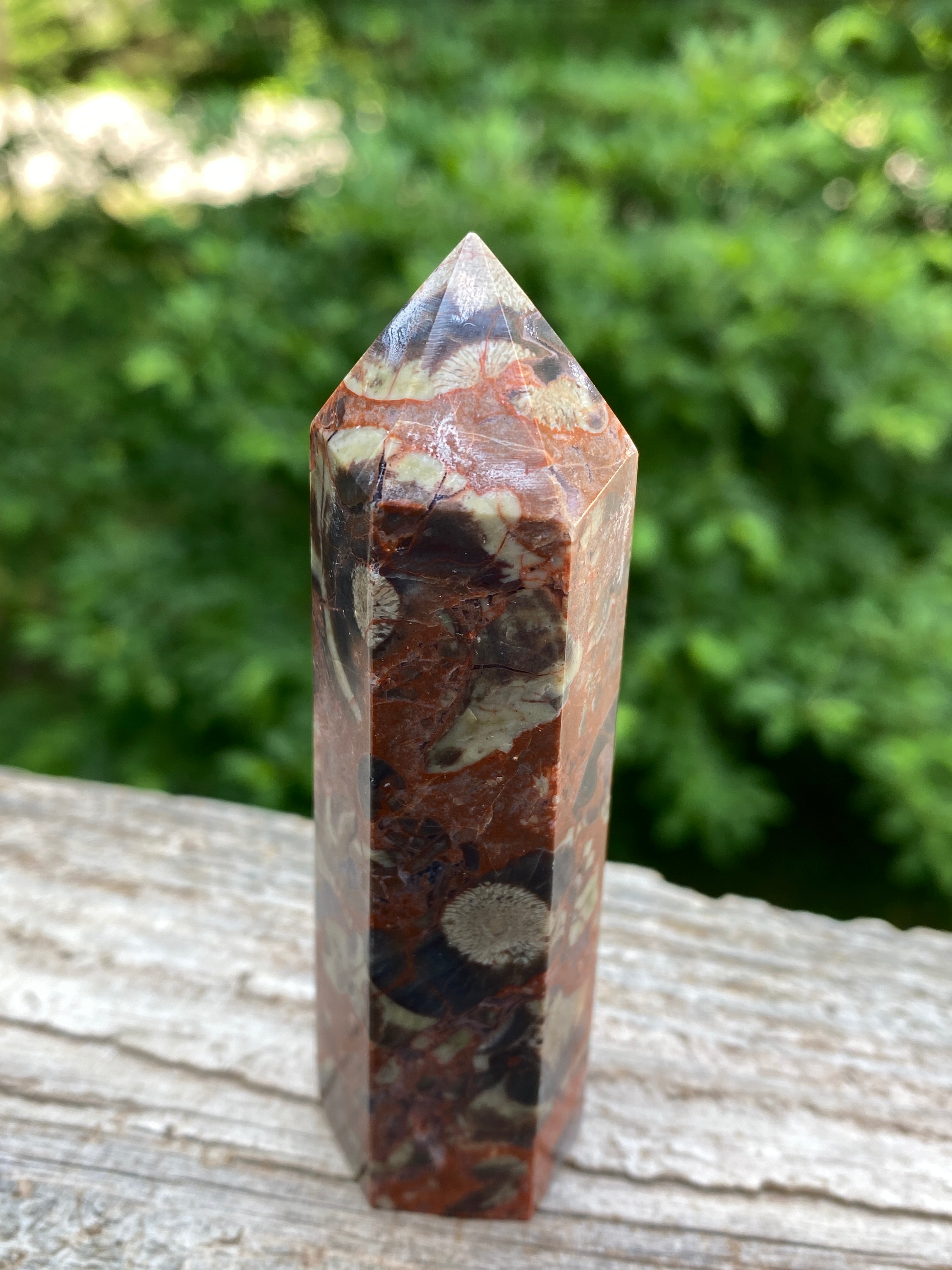 Money Agate Point Tower  Red Gray  Grounding Abundance 31651S