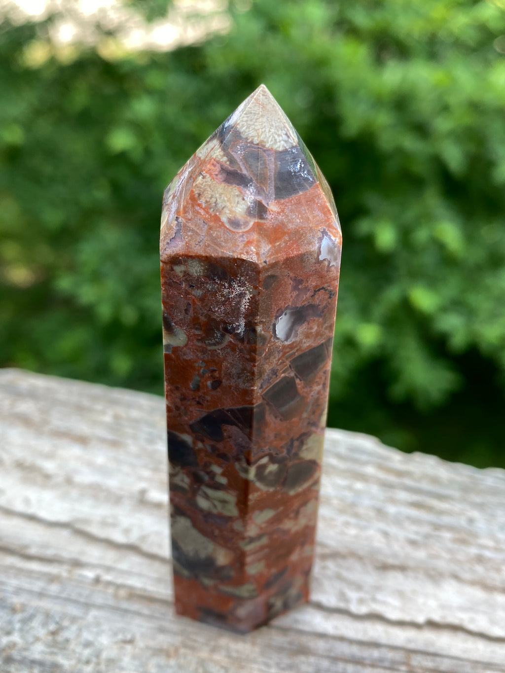 Money Agate Point Tower  Red Gray  Grounding Abundance 31651S