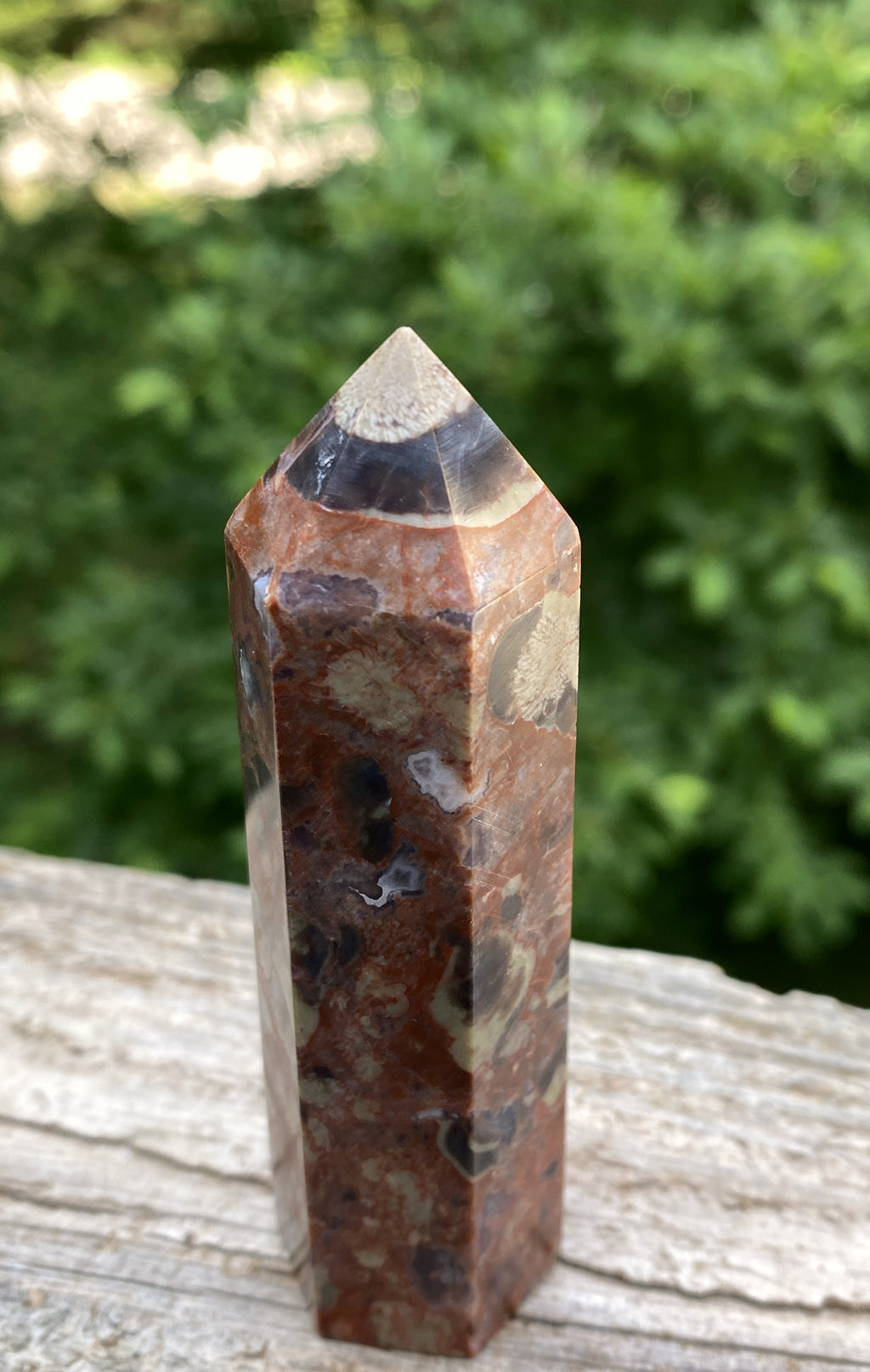 Money Agate Point Tower  Red Gray  Grounding Abundance 31651S