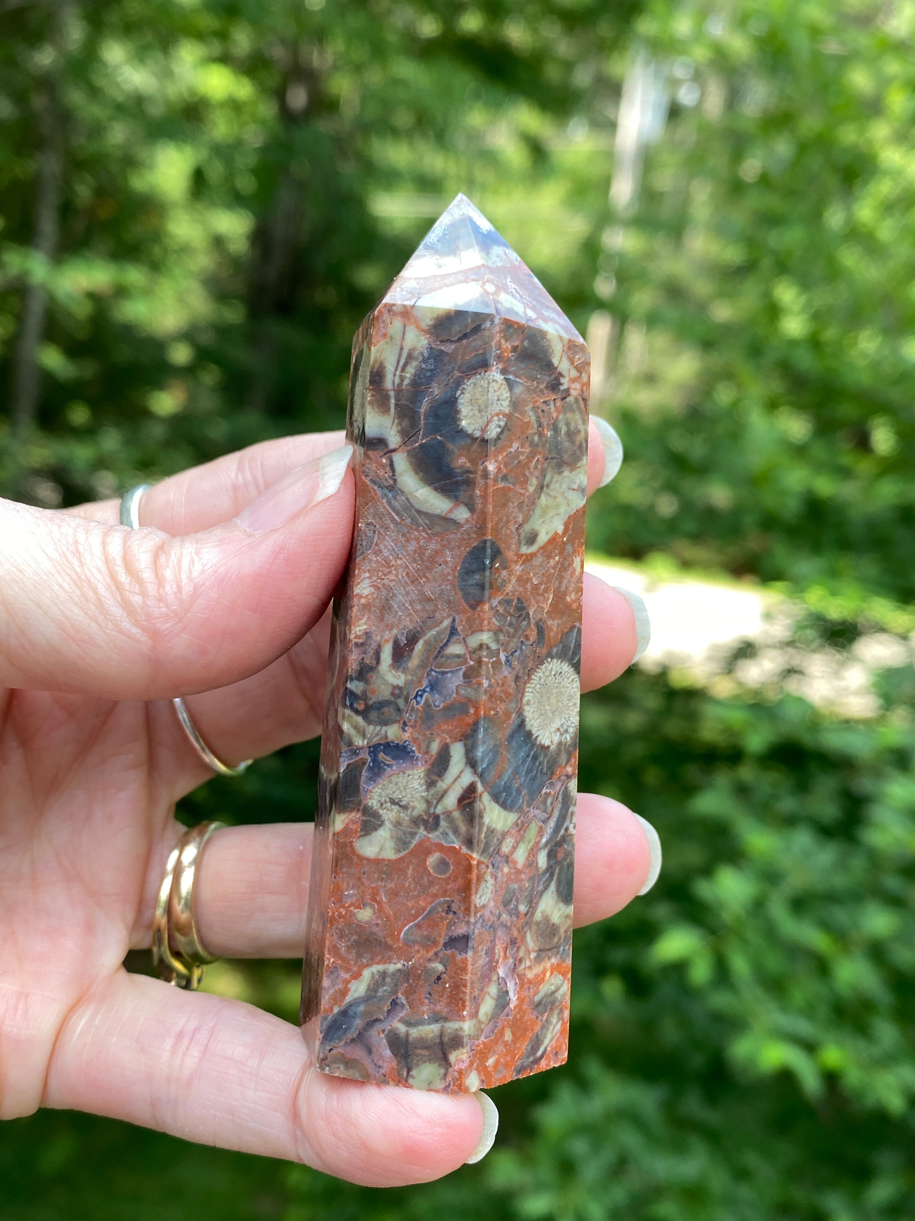 Money Agate Point Tower  Red Gray  Grounding Abundance 31651S