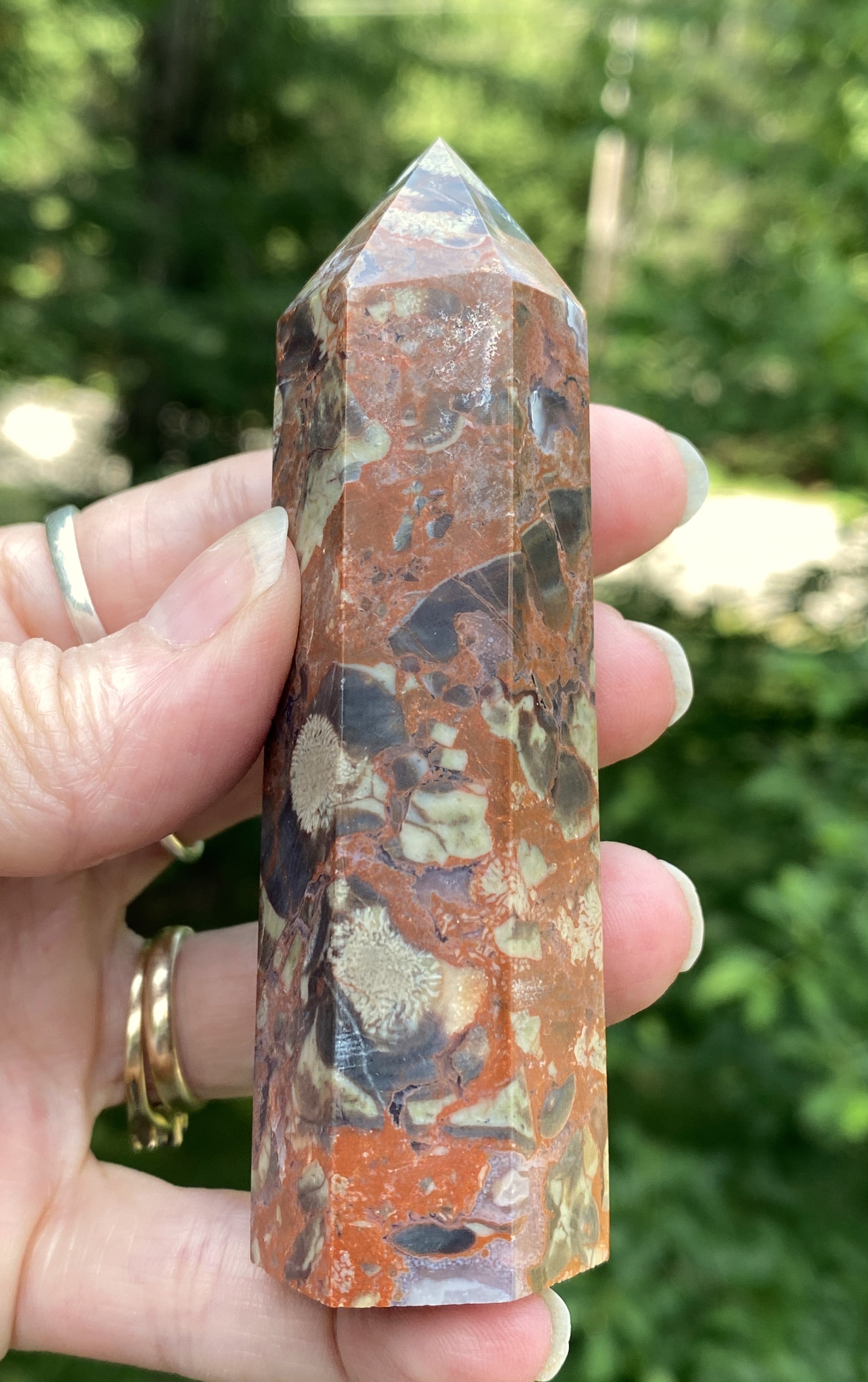 Money Agate Point Tower  Red Gray  Grounding Abundance 31651S