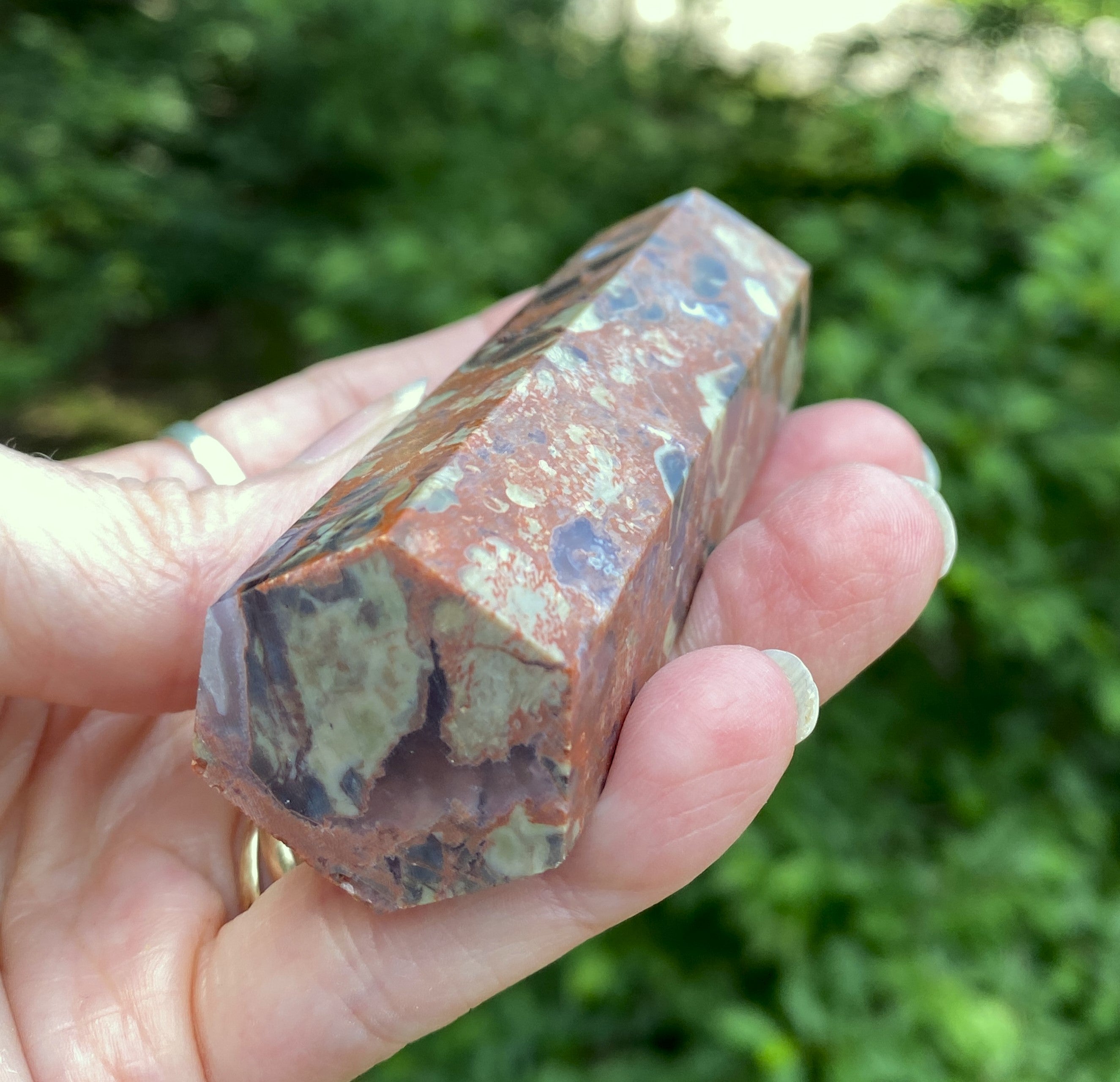 Money Agate Point Tower  Red Gray  Grounding Abundance 31651S