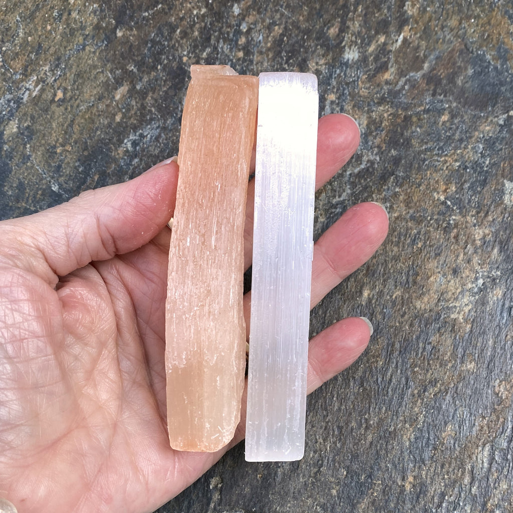 Selenite Sticks  Peach & White  Raw Rough  Healing Protection 31656S