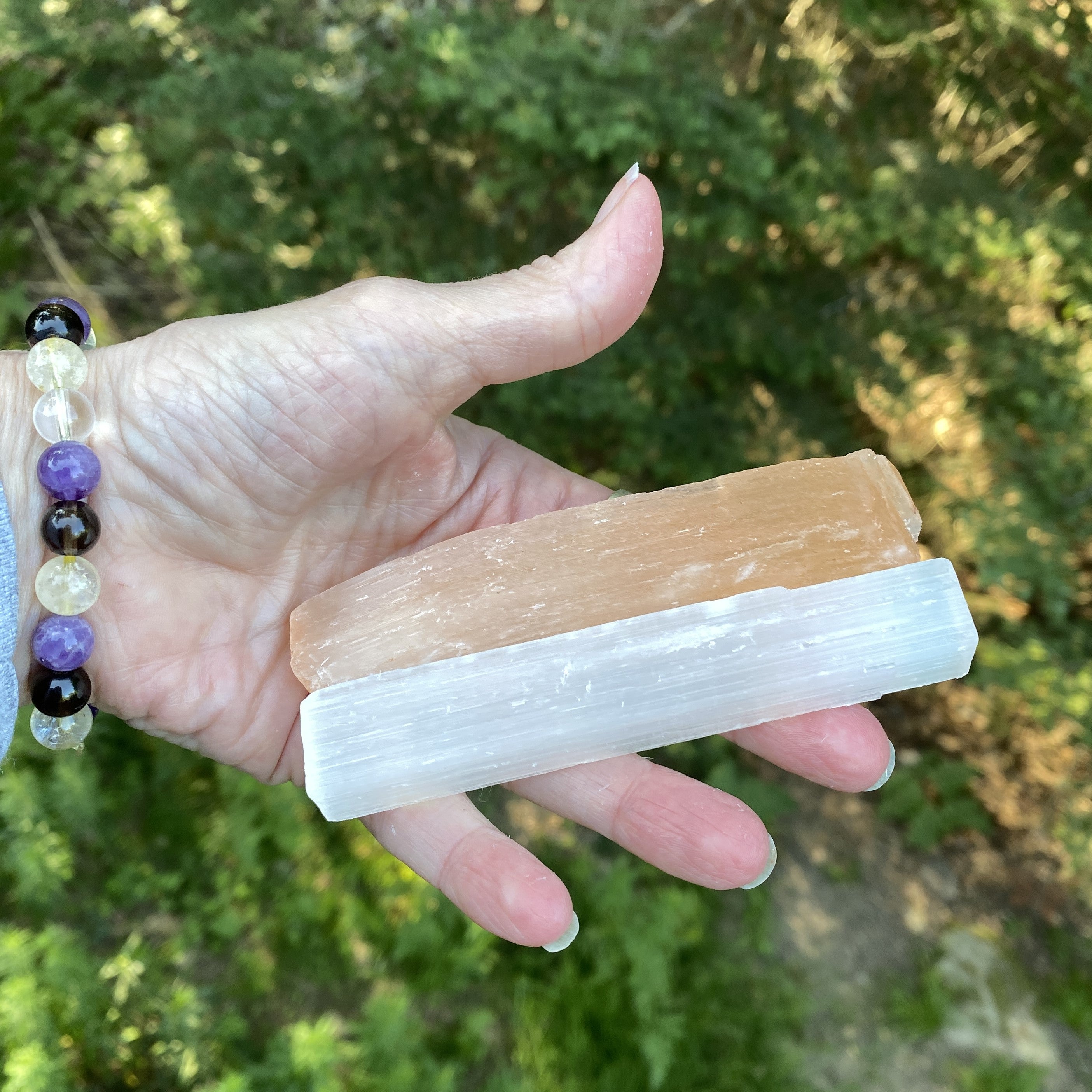 Selenite Sticks  Peach & White  Raw Rough  Healing Protection 31656S