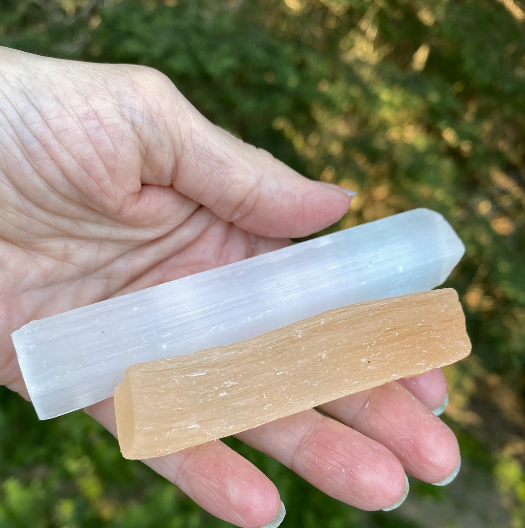 Selenite Sticks  Peach & White  Raw Rough  Healing Protection 31655S