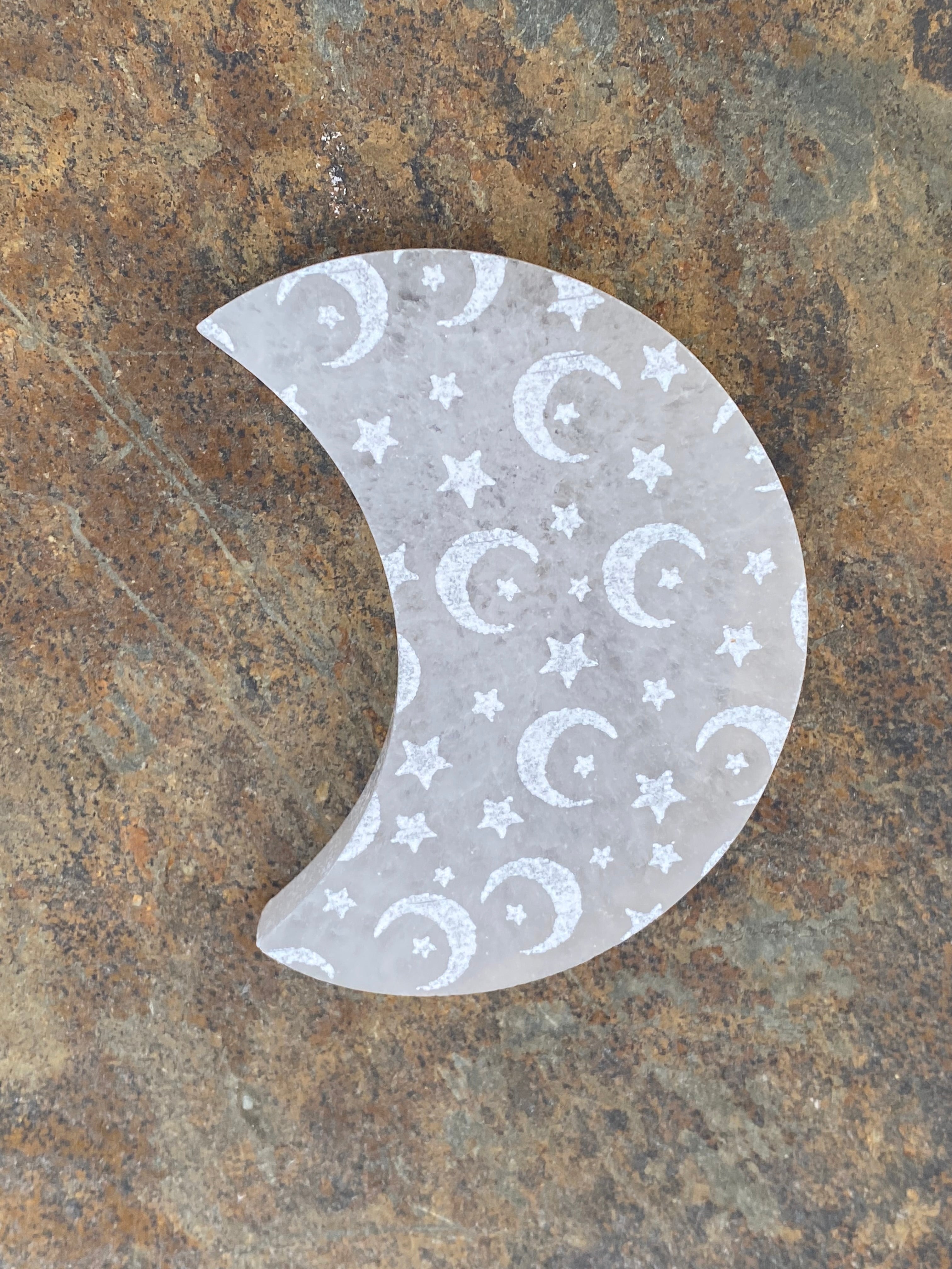 Crescent Moon White Selenite Charging Plate  Cleansing Protection 30843ETS