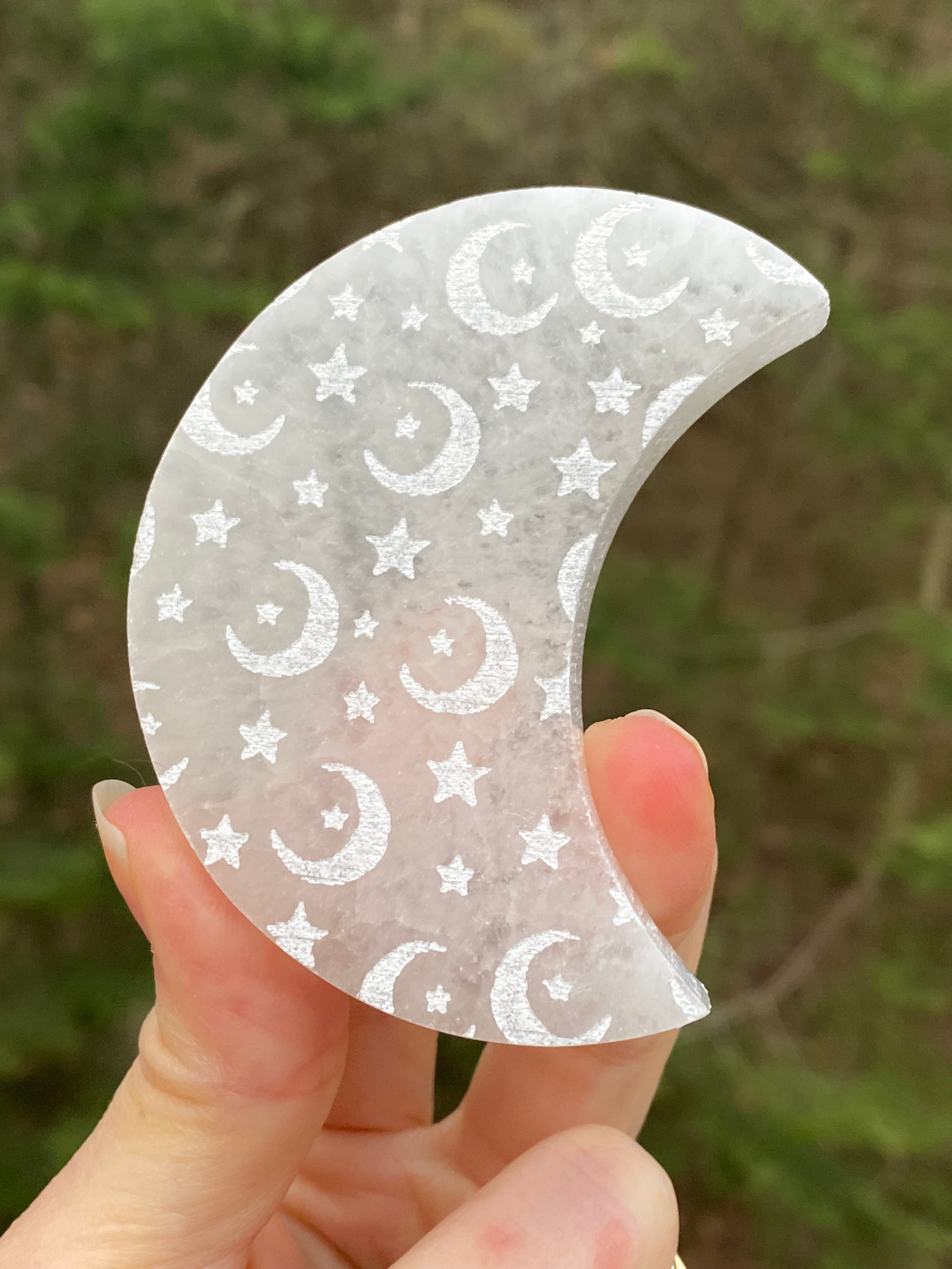 Crescent Moon White Selenite Charging Plate  Cleansing Protection 30843ETS