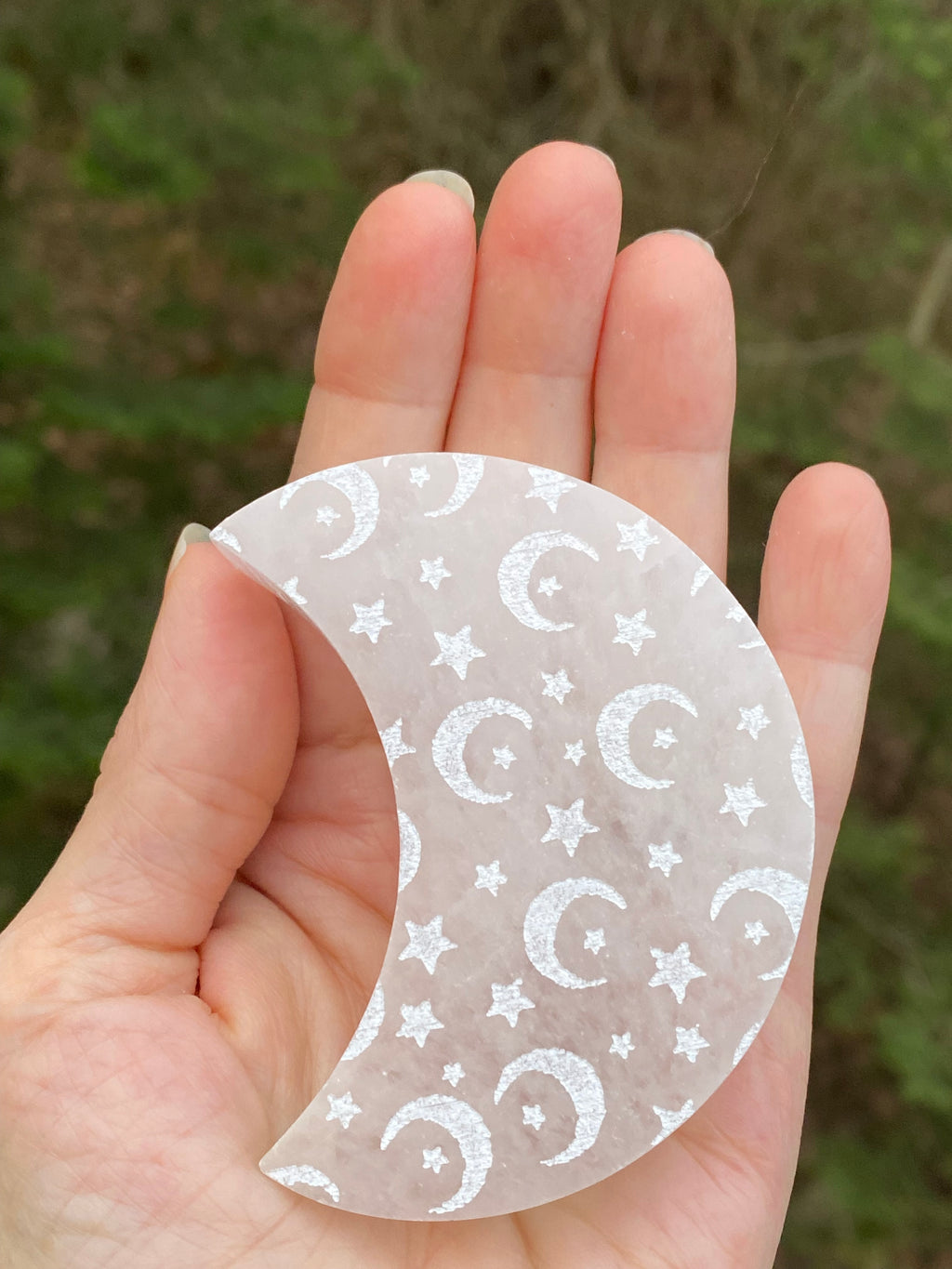 Crescent Moon White Selenite Charging Plate  Cleansing Protection 30843ETS