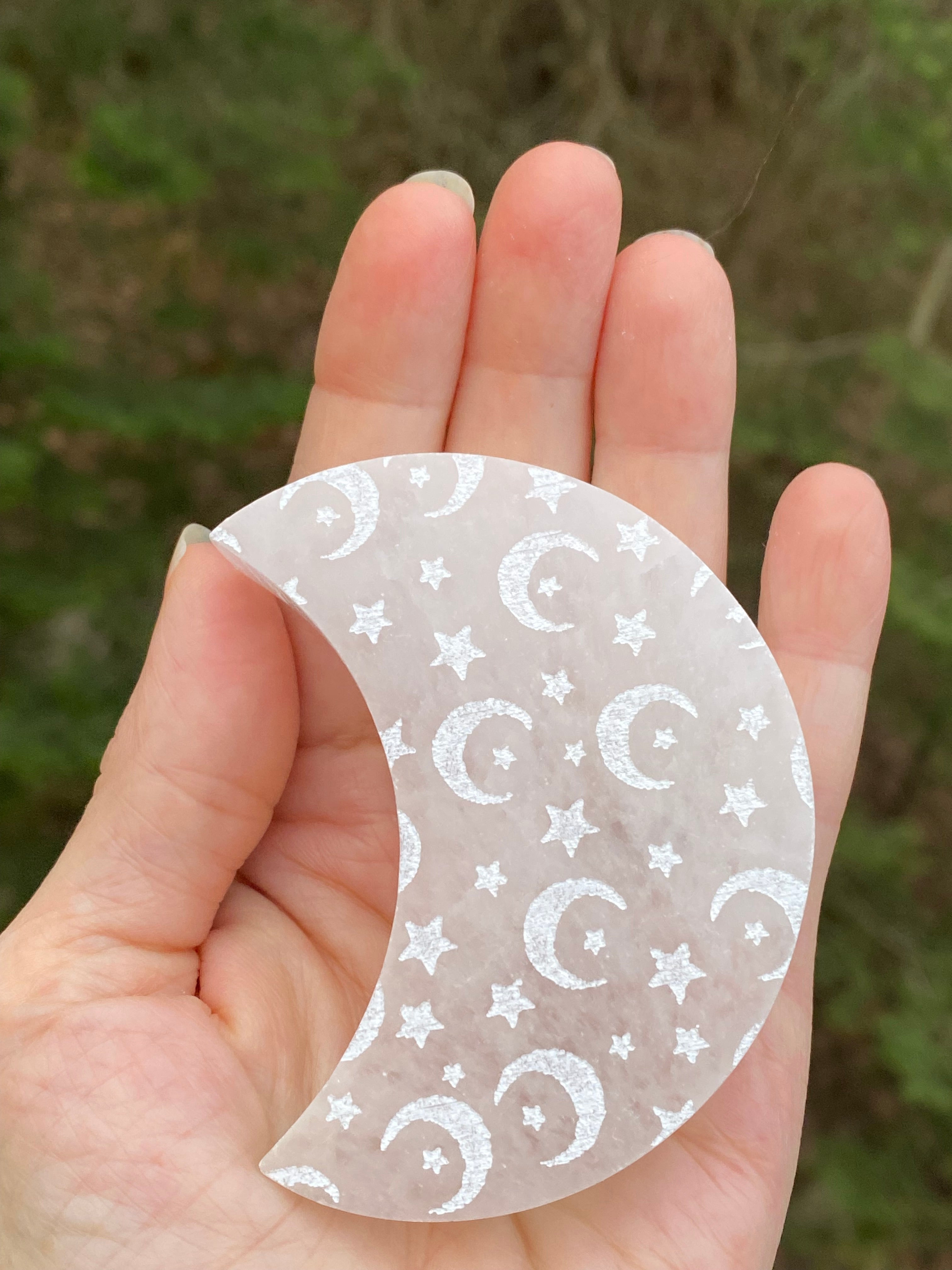 Crescent Moon White Selenite Charging Plate  Cleansing Protection 30843ETS