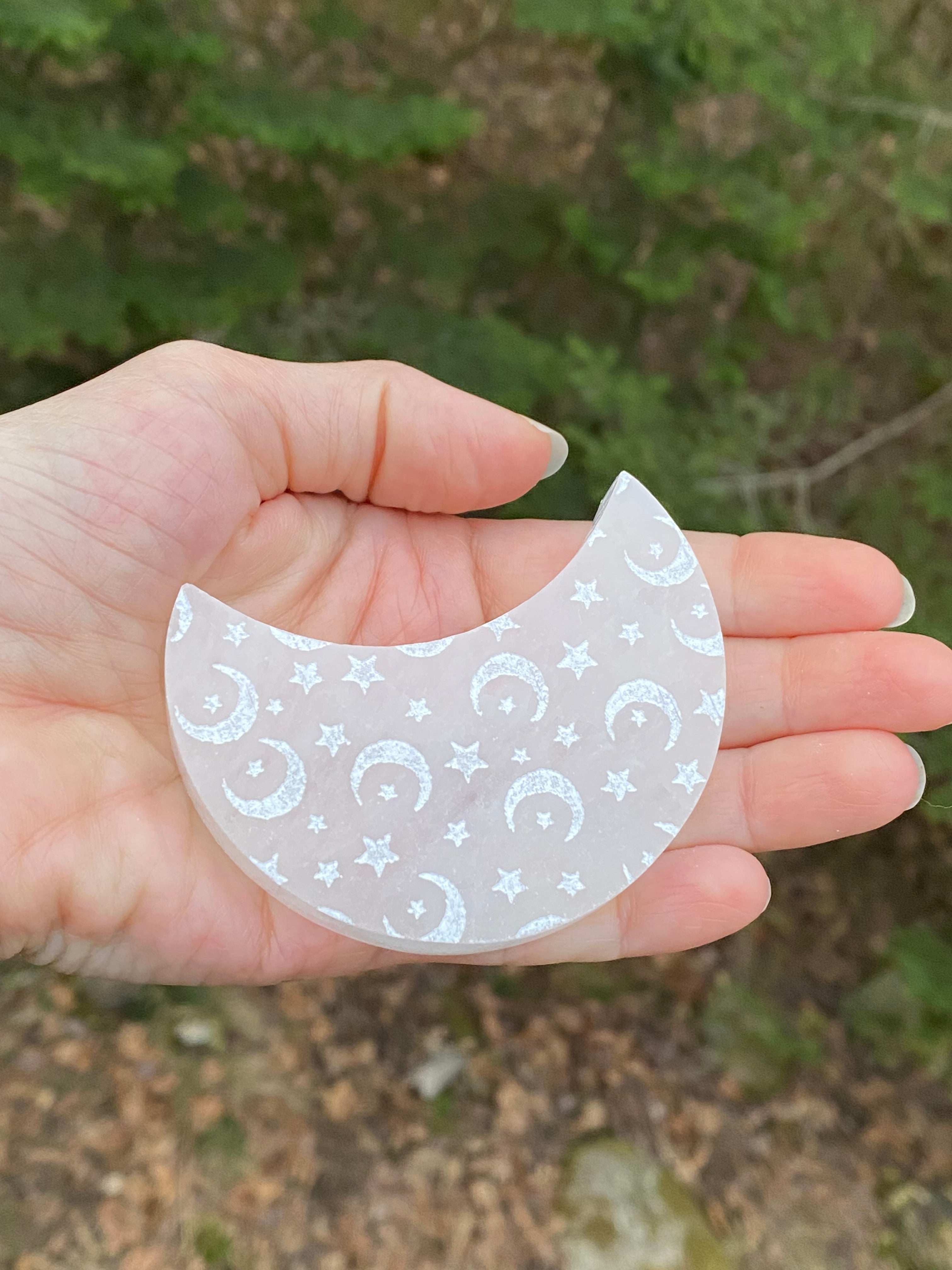 Crescent Moon White Selenite Charging Plate  Cleansing Protection 30843ETS