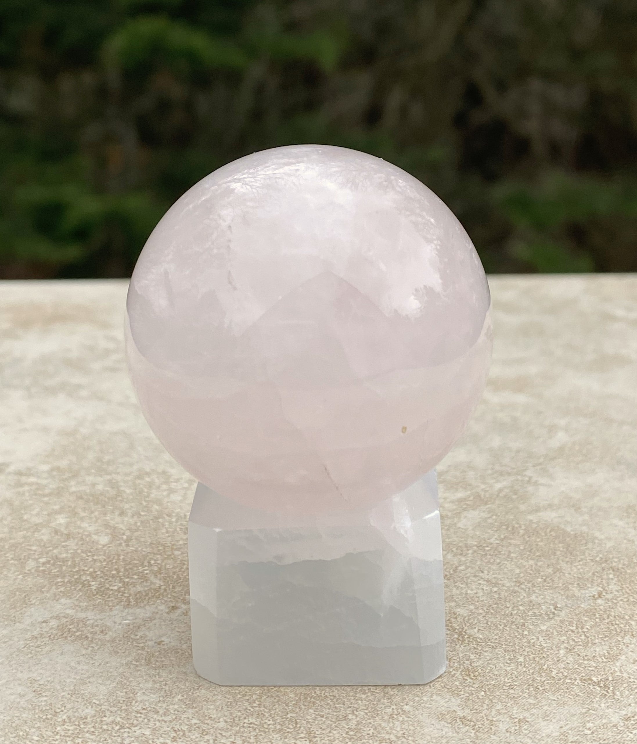 Rose Quartz Sphere Selenite Stand   Love Compassion 31218S