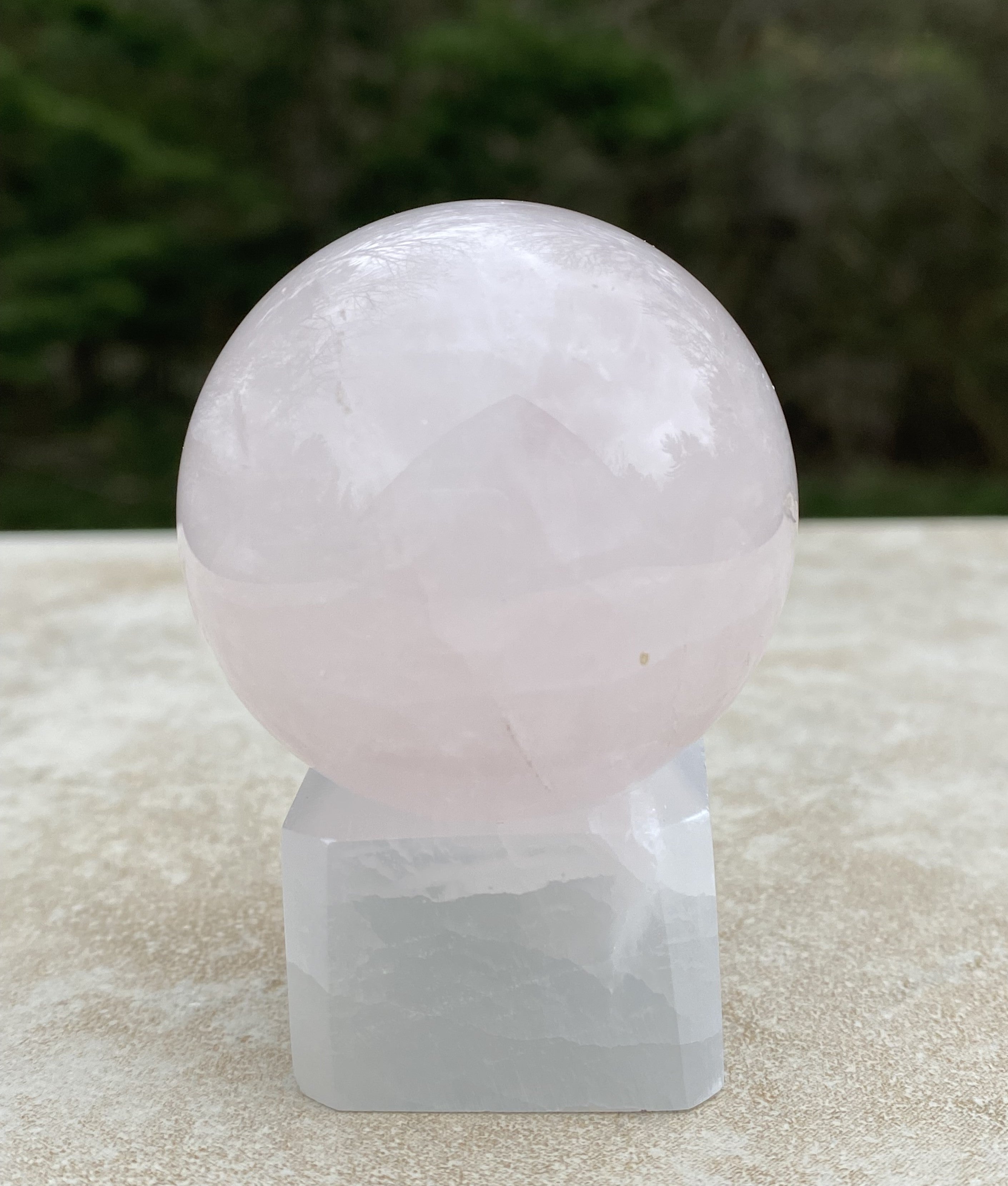 Rose Quartz Sphere Selenite Stand   Love Compassion 31218S