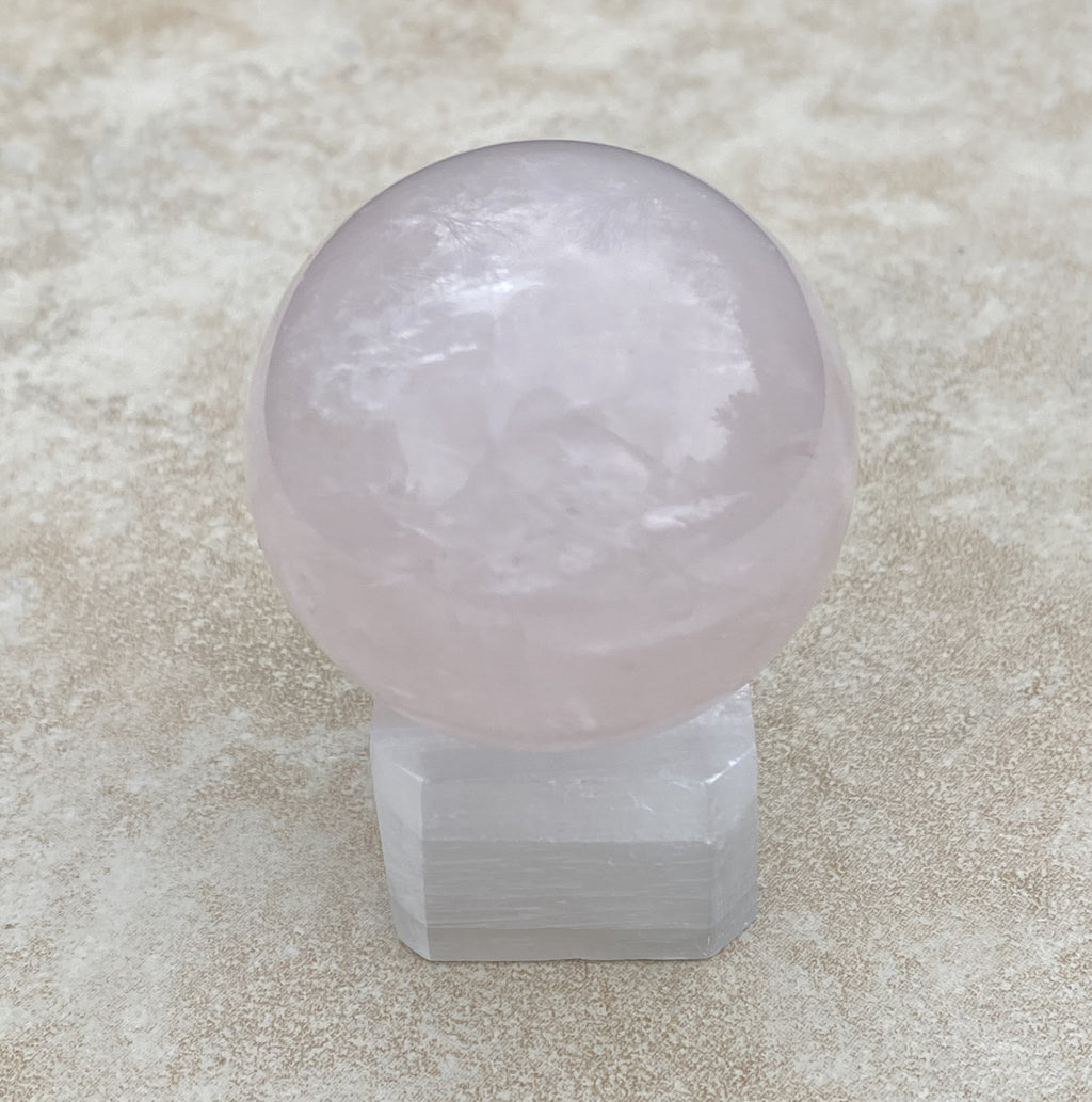 Rose Quartz Sphere Selenite Stand   Love Compassion 31218S