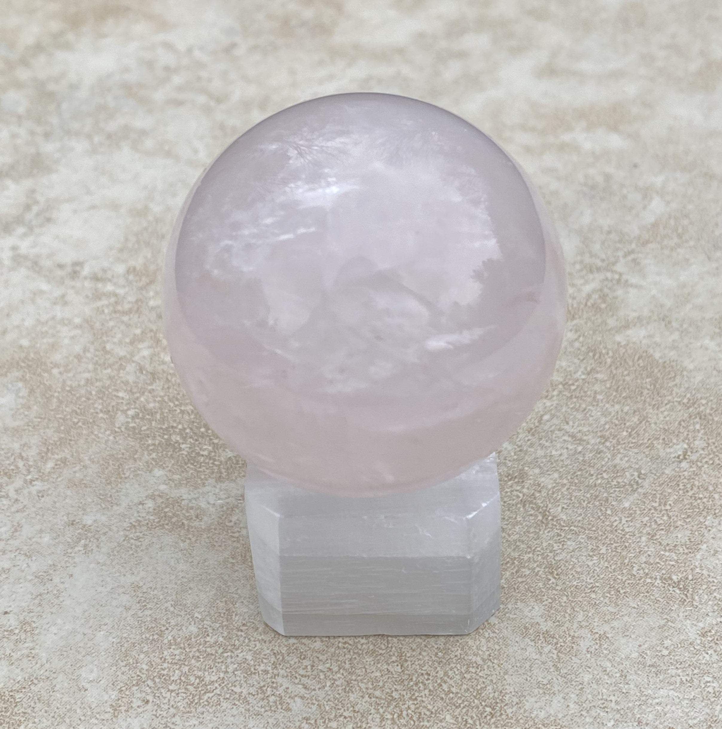 Rose Quartz Sphere Selenite Stand   Love Compassion 31218S