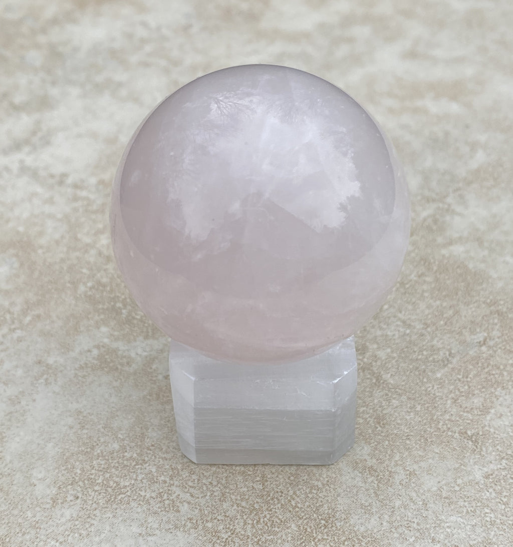 Rose Quartz Sphere Selenite Stand   Love Compassion 31218S