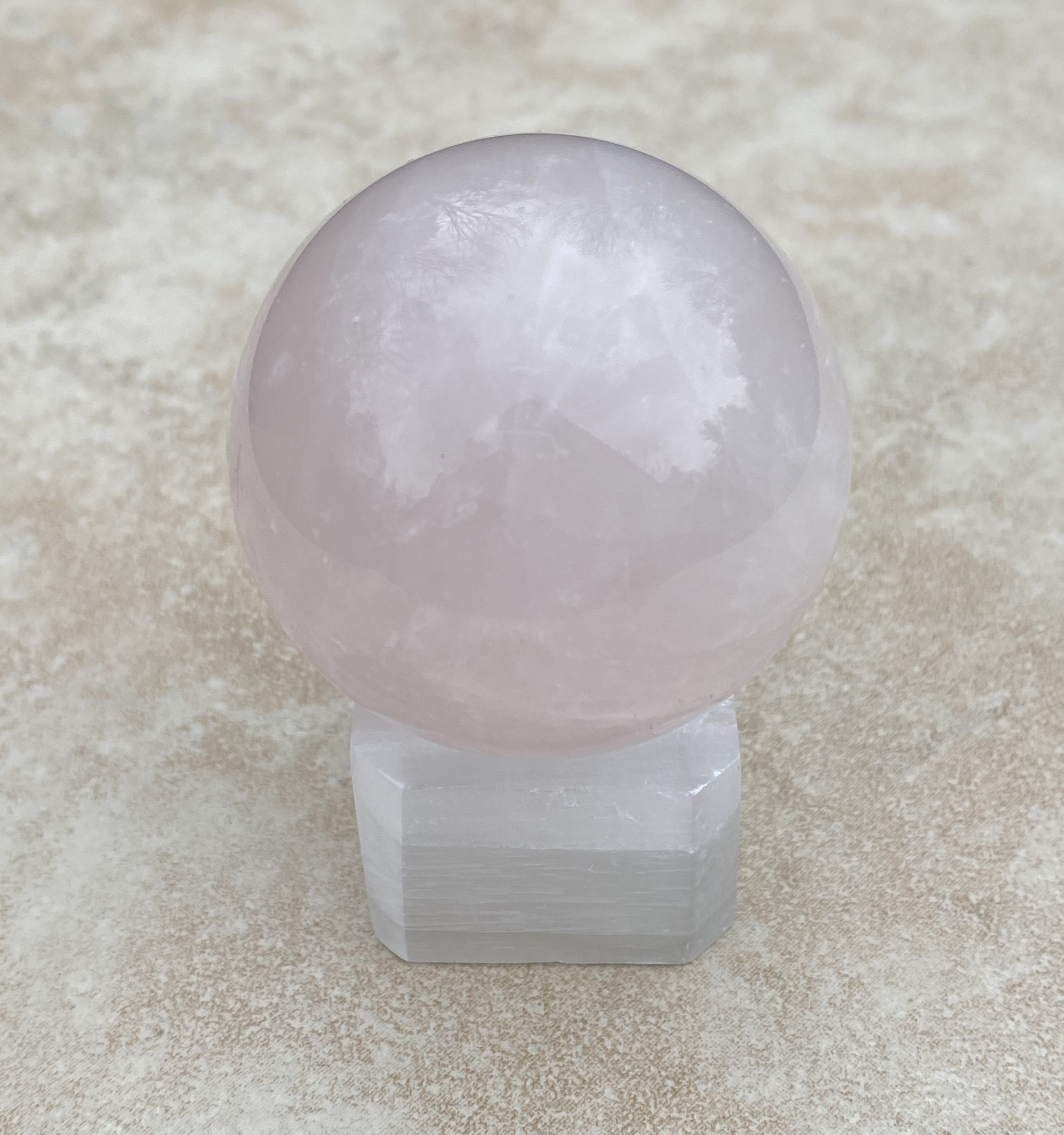 Rose Quartz Sphere Selenite Stand   Love Compassion 31218S