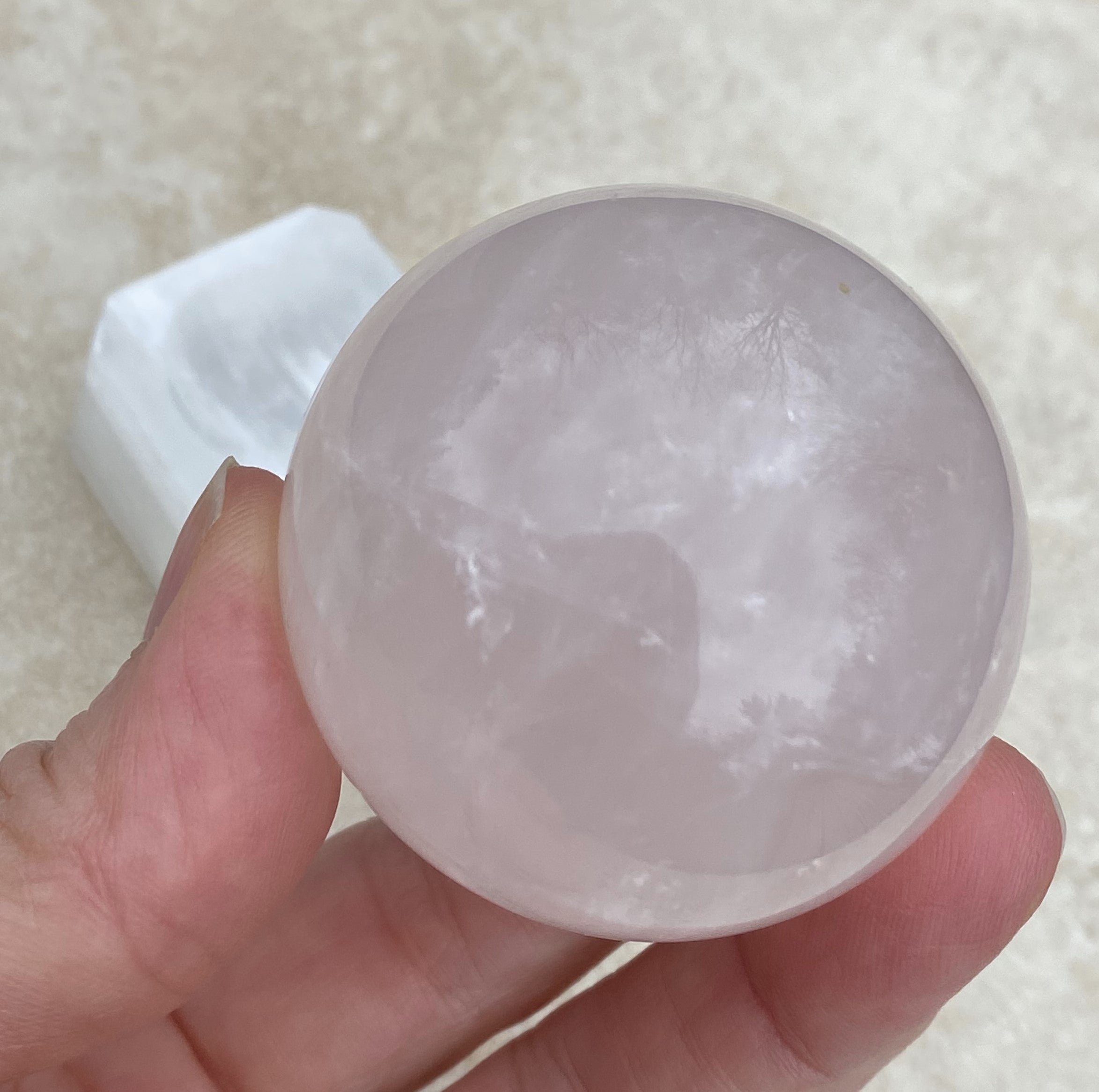 Rose Quartz Sphere Selenite Stand   Love Compassion 31218S
