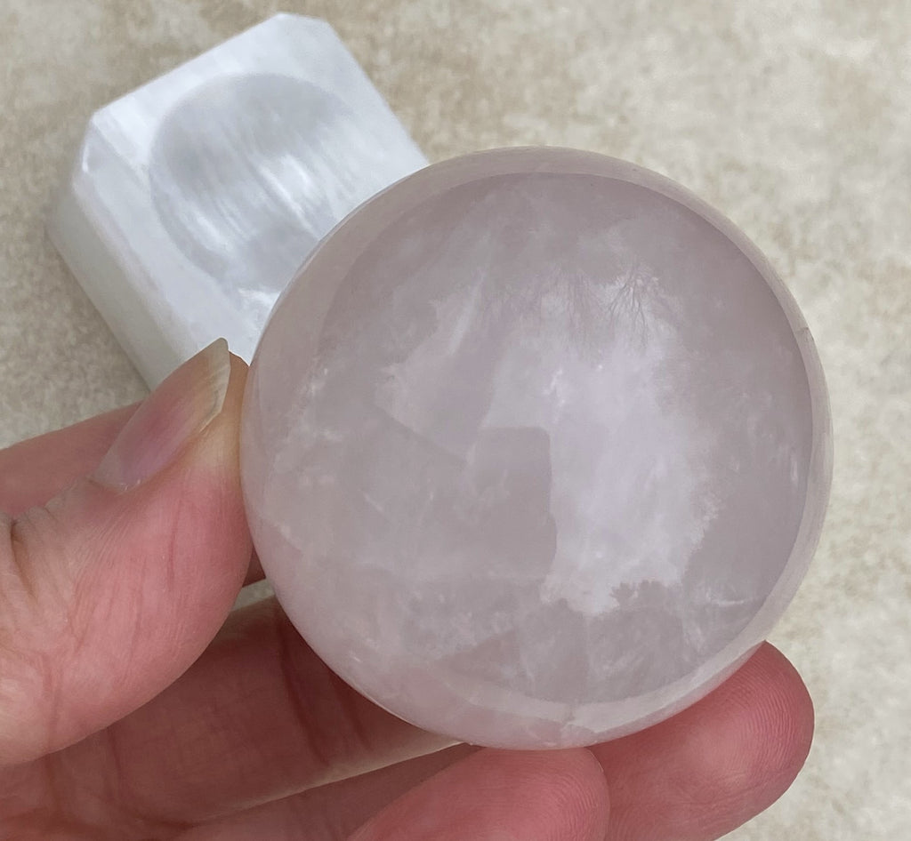 Rose Quartz Sphere Selenite Stand   Love Compassion 31218S
