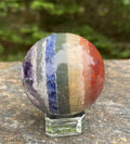 7 Stone Chakra Sphere  Glass Stand Gemstone Crystal India 30356S