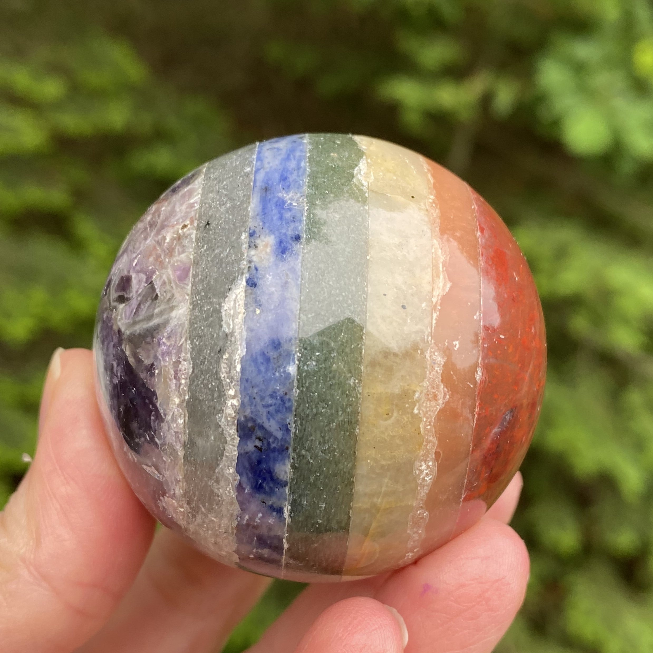 7 Stone Chakra Sphere  Glass Stand Gemstone Crystal India 30356S