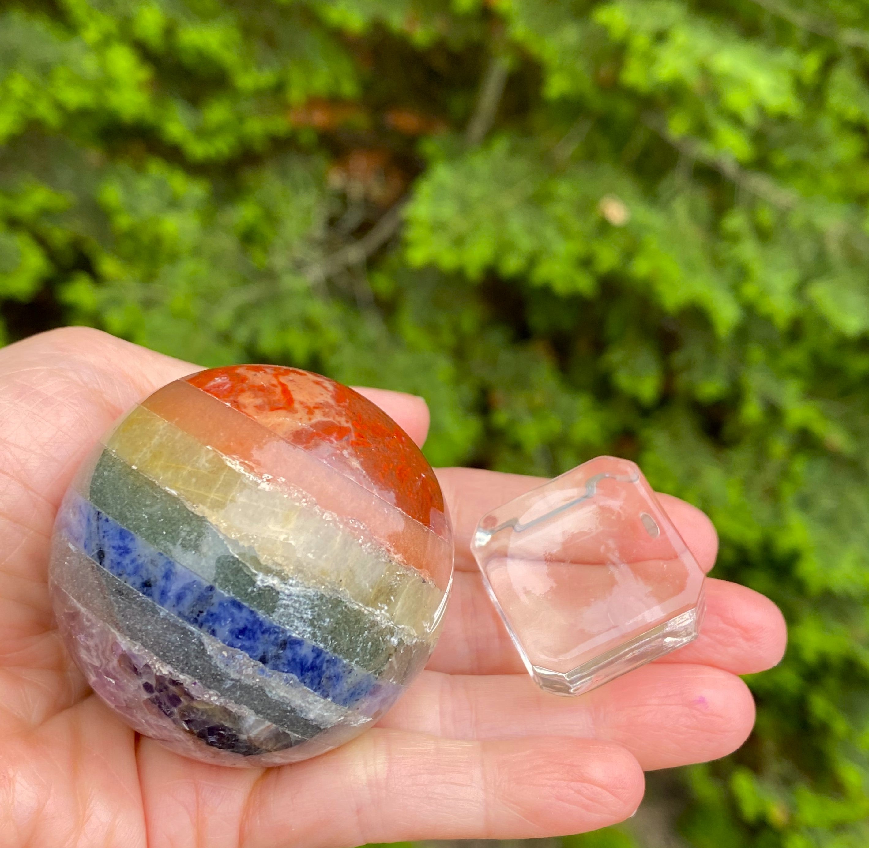 7 Stone Chakra Sphere  Glass Stand Gemstone Crystal India 30356S