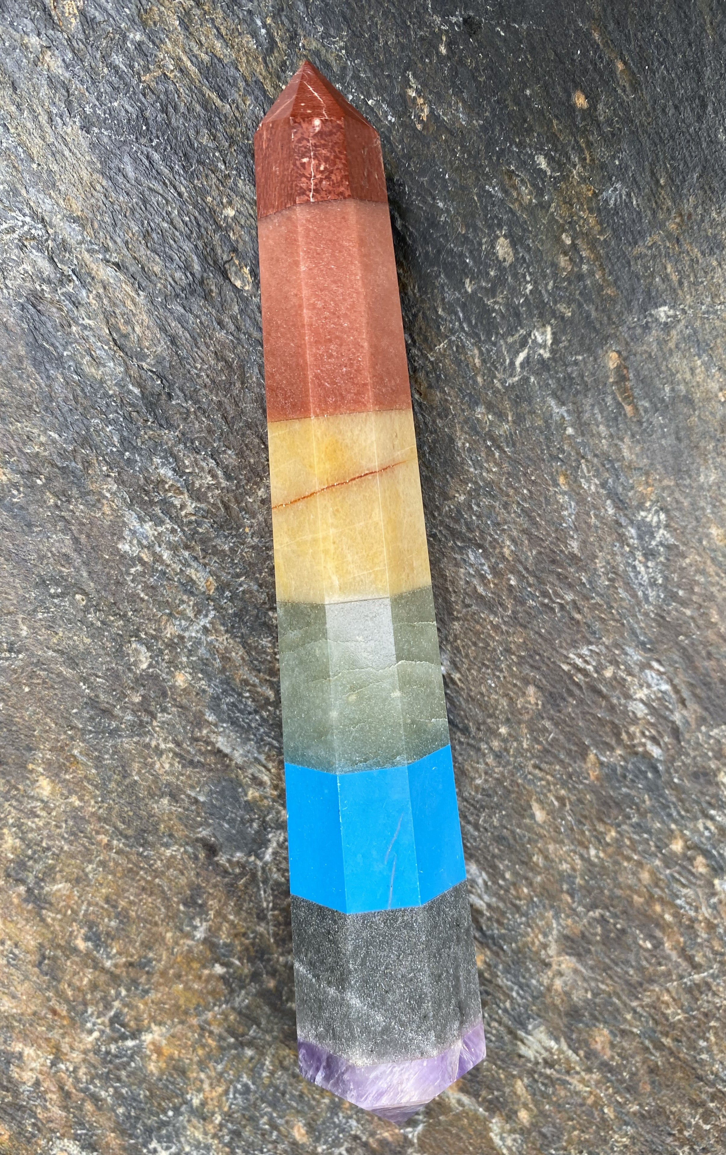 7 Stone Chakra Wand  Double Terminated Point  Healing Crystal India 30355S