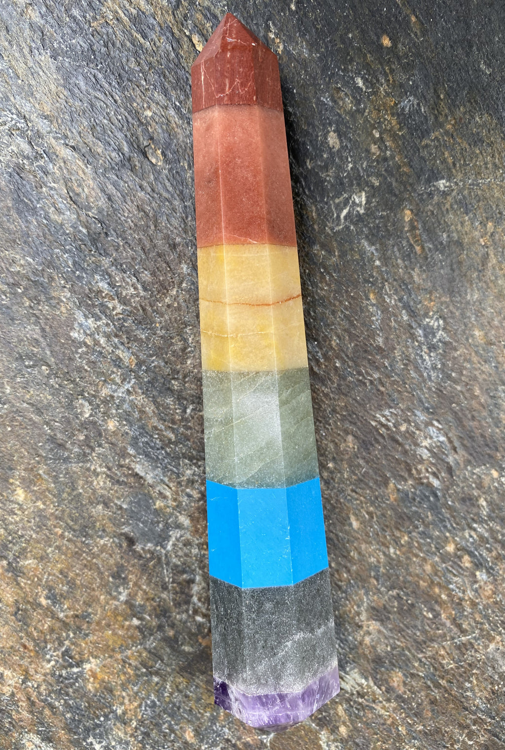 7 Stone Chakra Wand  Double Terminated Point  Healing Crystal India 30355S