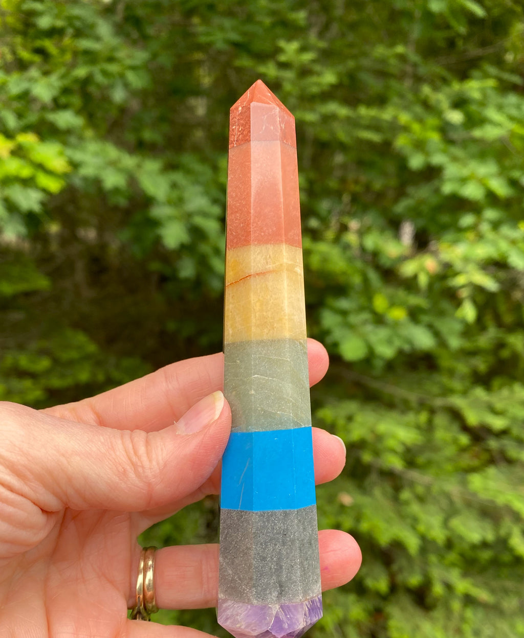 7 Stone Chakra Wand  Double Terminated Point  Healing Crystal India 30355S