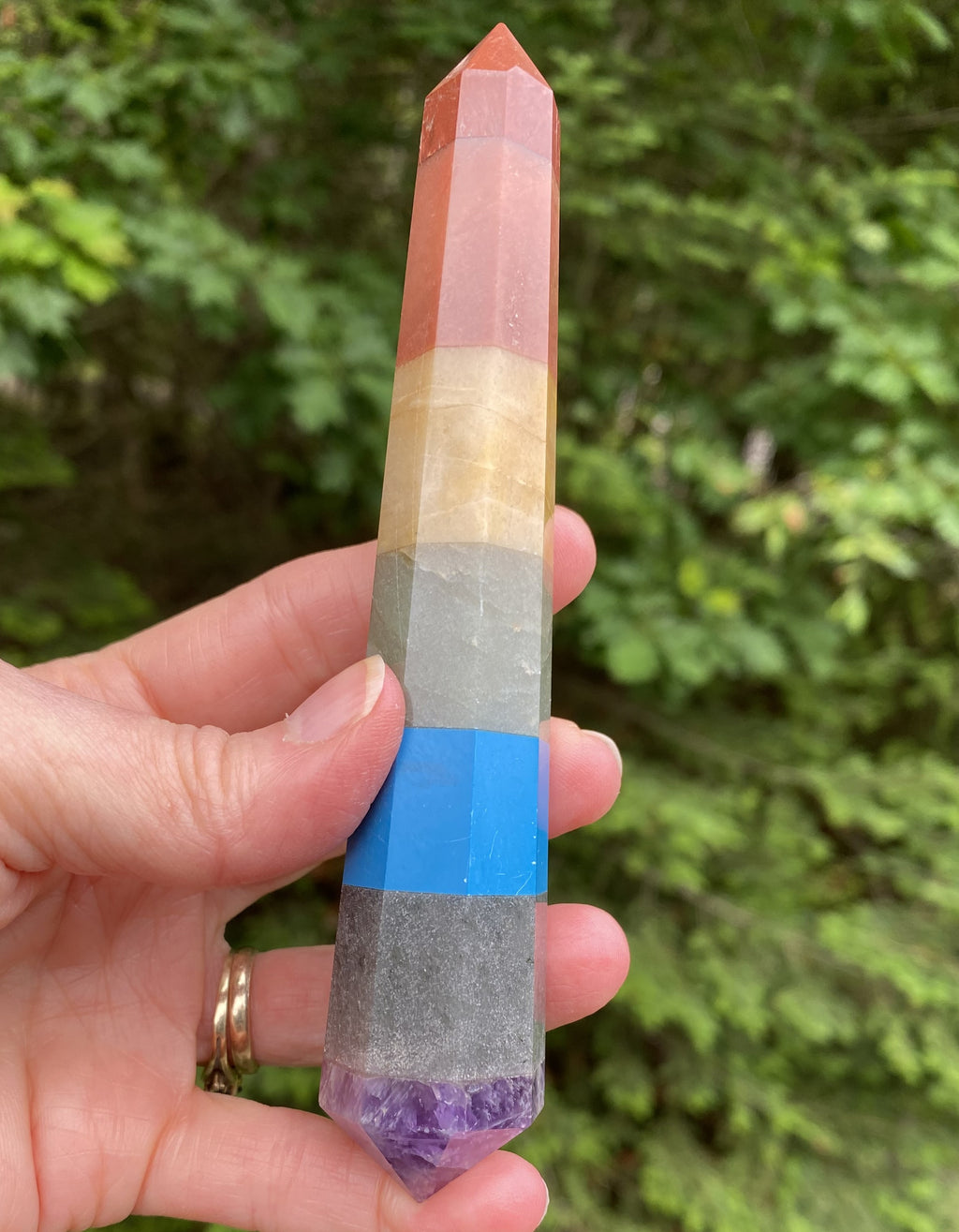 7 Stone Chakra Wand  Double Terminated Point  Healing Crystal India 30355S