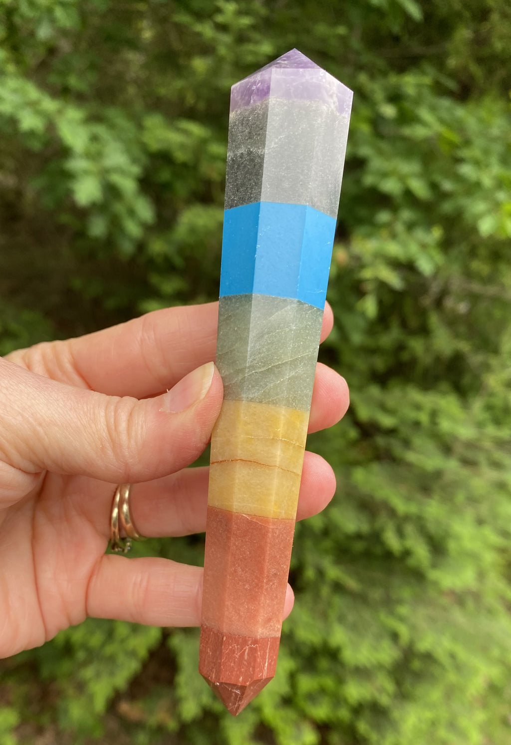 7 Stone Chakra Wand  Double Terminated Point  Healing Crystal India 30355S