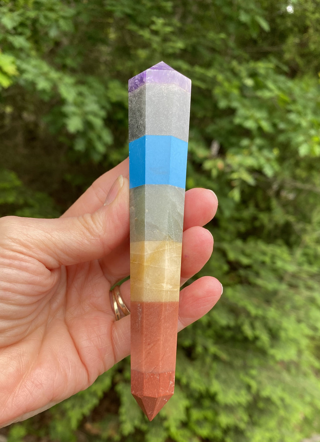 7 Stone Chakra Wand  Double Terminated Point  Healing Crystal India 30355S