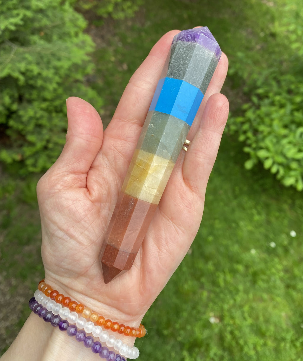 7 Stone Chakra Wand  Double Terminated Point  Healing Crystal India 30355S