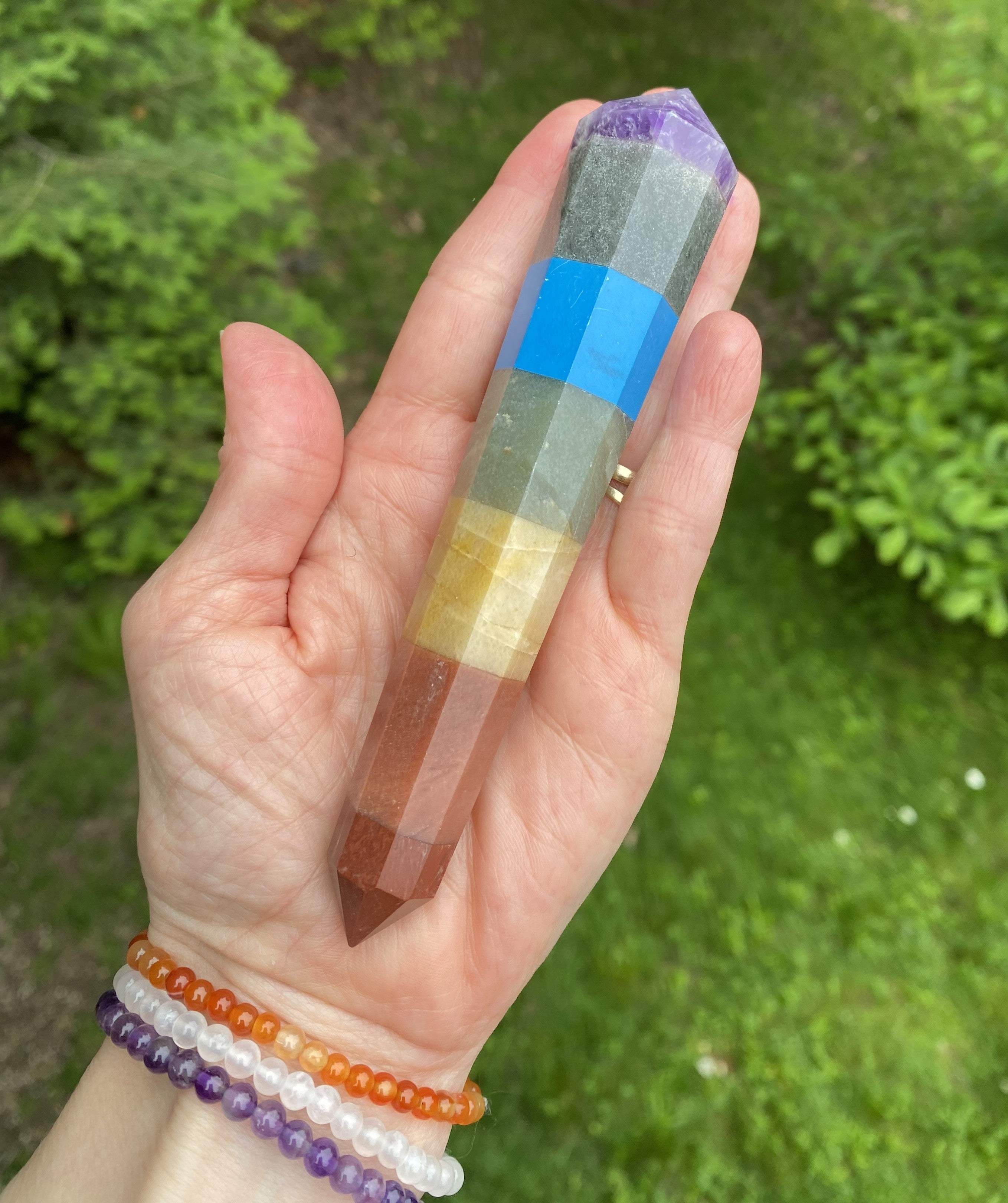 7 Stone Chakra Wand  Double Terminated Point  Healing Crystal India 30355S