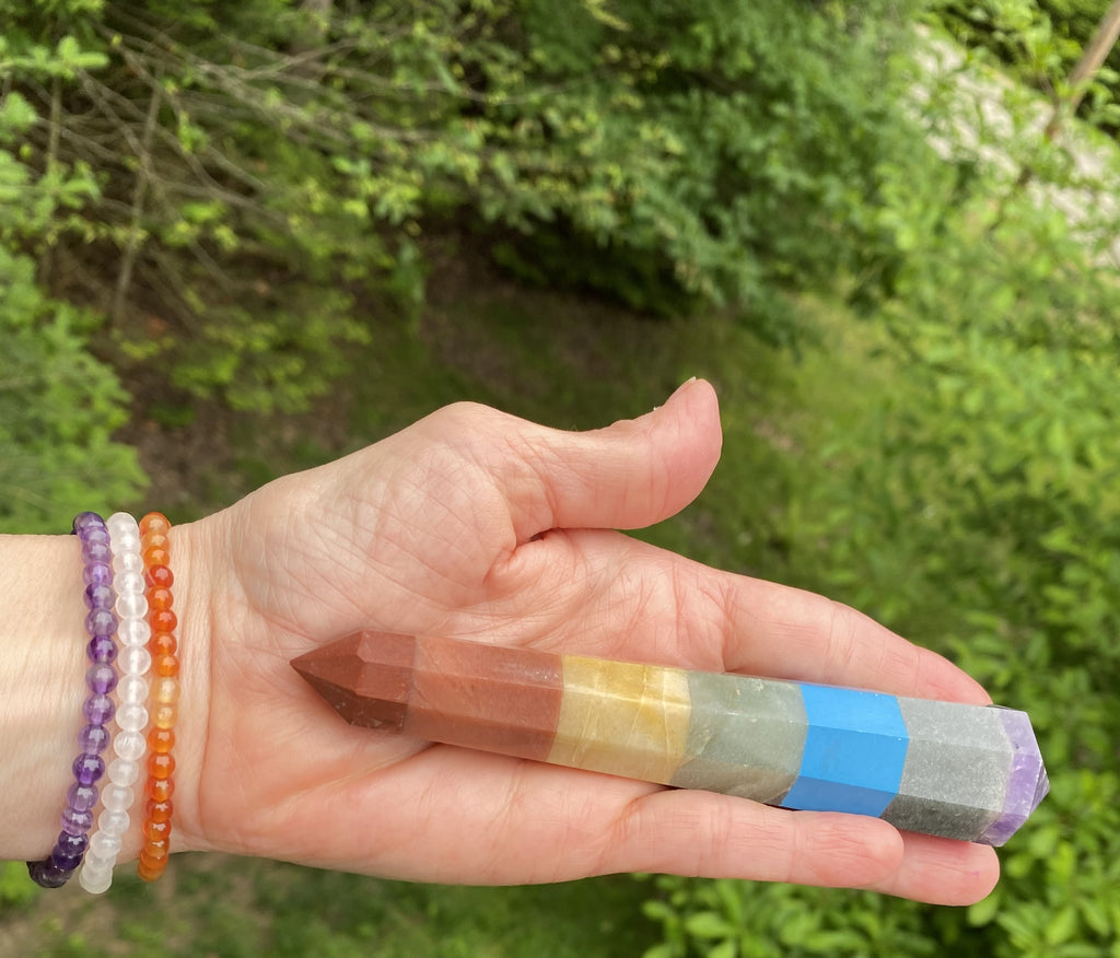7 Stone Chakra Wand  Double Terminated Point  Healing Crystal India 30355S