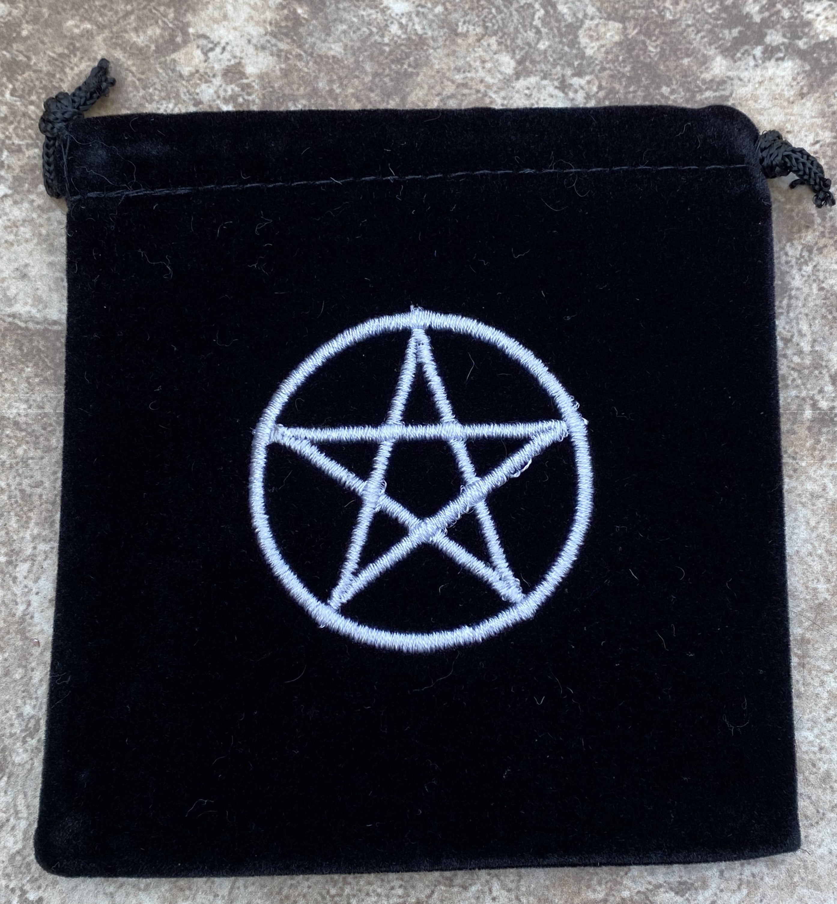 Pentacle 4" x 4" Black Velvet Medicine Bag Pouch Embroidered  Design 30371S