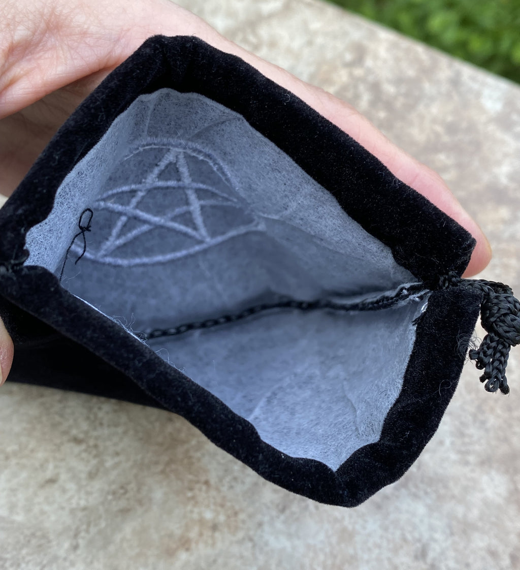 Pentacle 4" x 4" Black Velvet Medicine Bag Pouch Embroidered  Design 30371S