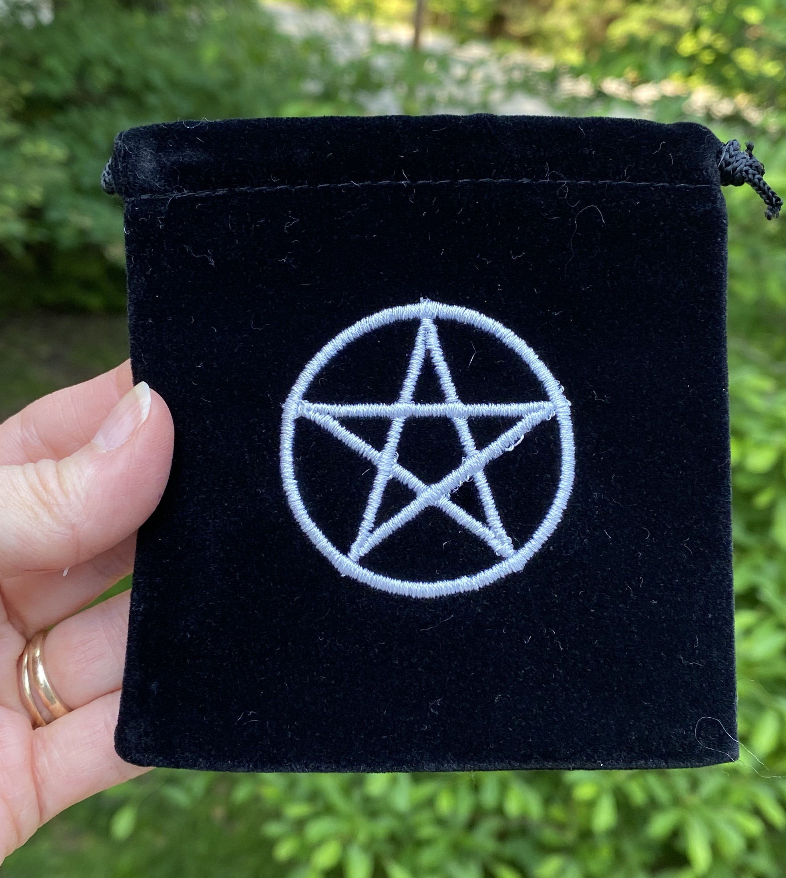 Pentacle 4" x 4" Black Velvet Medicine Bag Pouch Embroidered  Design 30371S