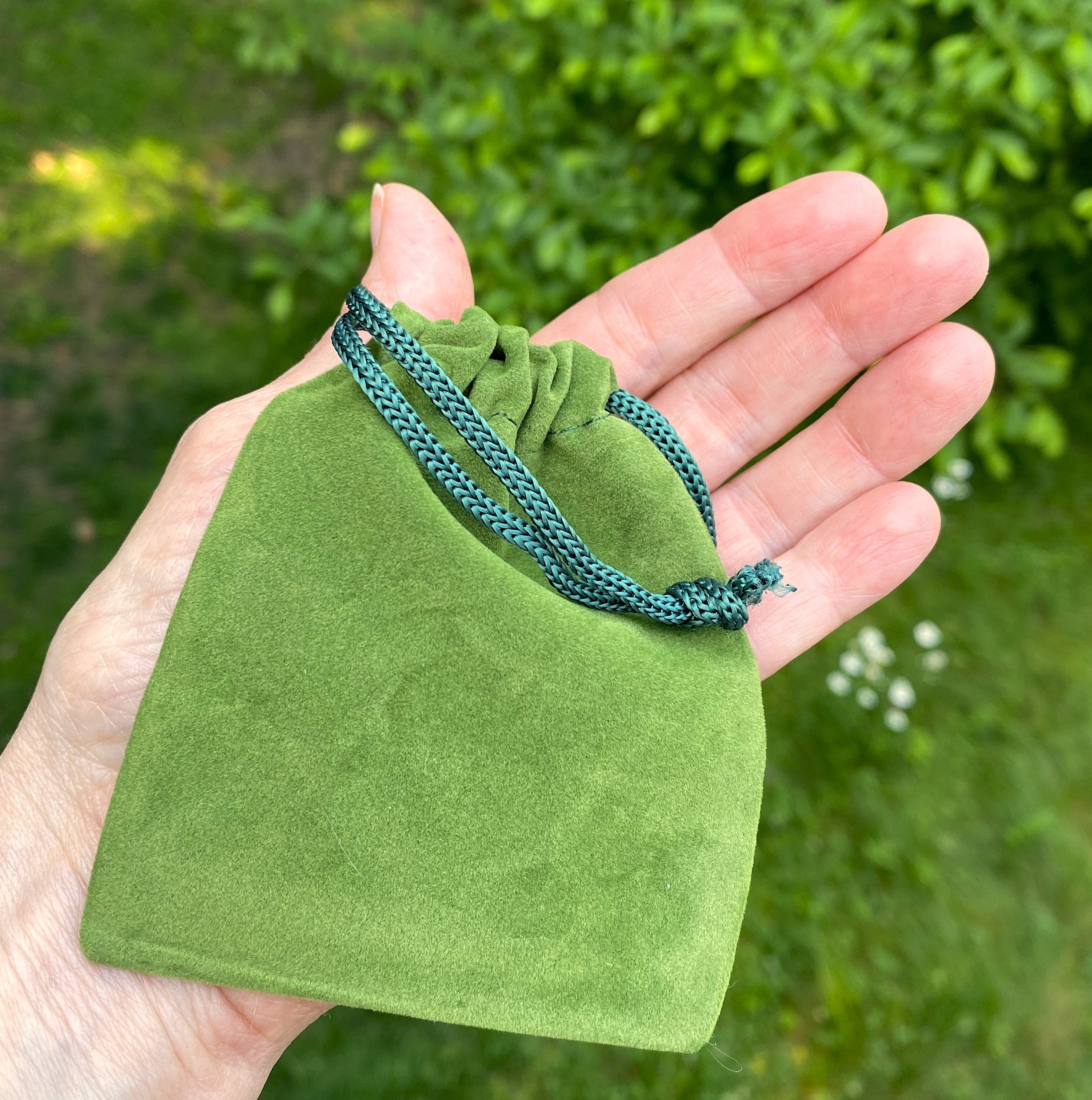 Medicine Bag  3" x 4" Green Velvet Draw String Pouch  30372S