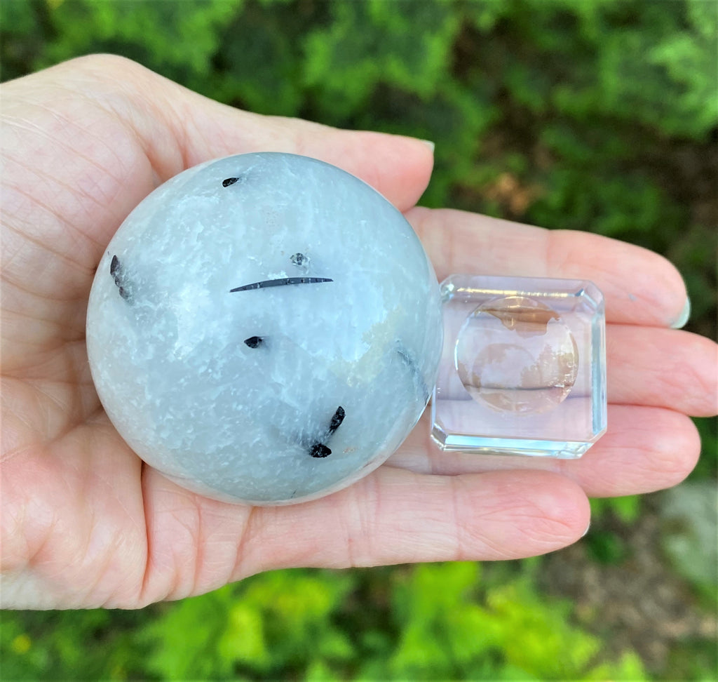 Black Tourmaline Quartz Sphere  Stand  Grounding Protection 31688S